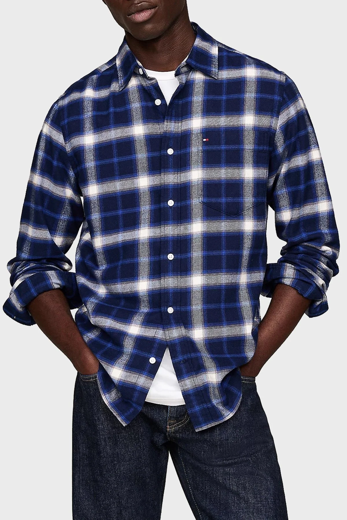 Tommy Hilfiger Pamuklu Regular Fit Ekoseli Erkek Gömlek MW0MW36842 0MS LACİVERT-BEYAZ - 7