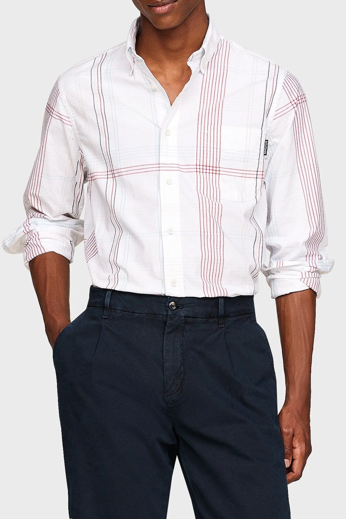 Tommy Hilfiger Pamuklu Regular Fit Erkek Gömlek MW0MW35815 0QY Krem-Kırmızı - 1