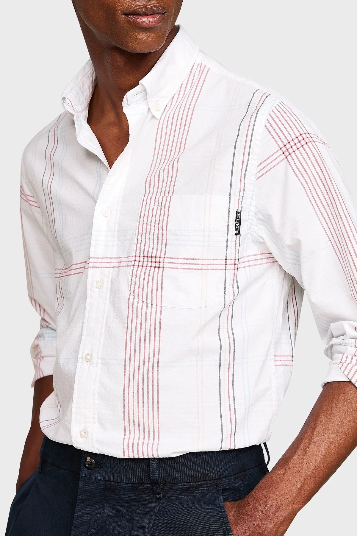 Tommy Hilfiger Pamuklu Regular Fit Erkek Gömlek MW0MW35815 0QY Krem-Kırmızı - 4