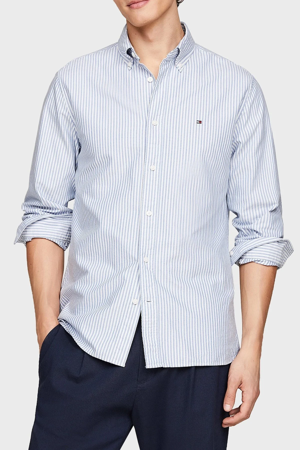 Tommy Hilfiger Pamuklu Regular Fit Erkek Gömlek MW0MW36238 0A4 BEYAZ-MAVİ - 1