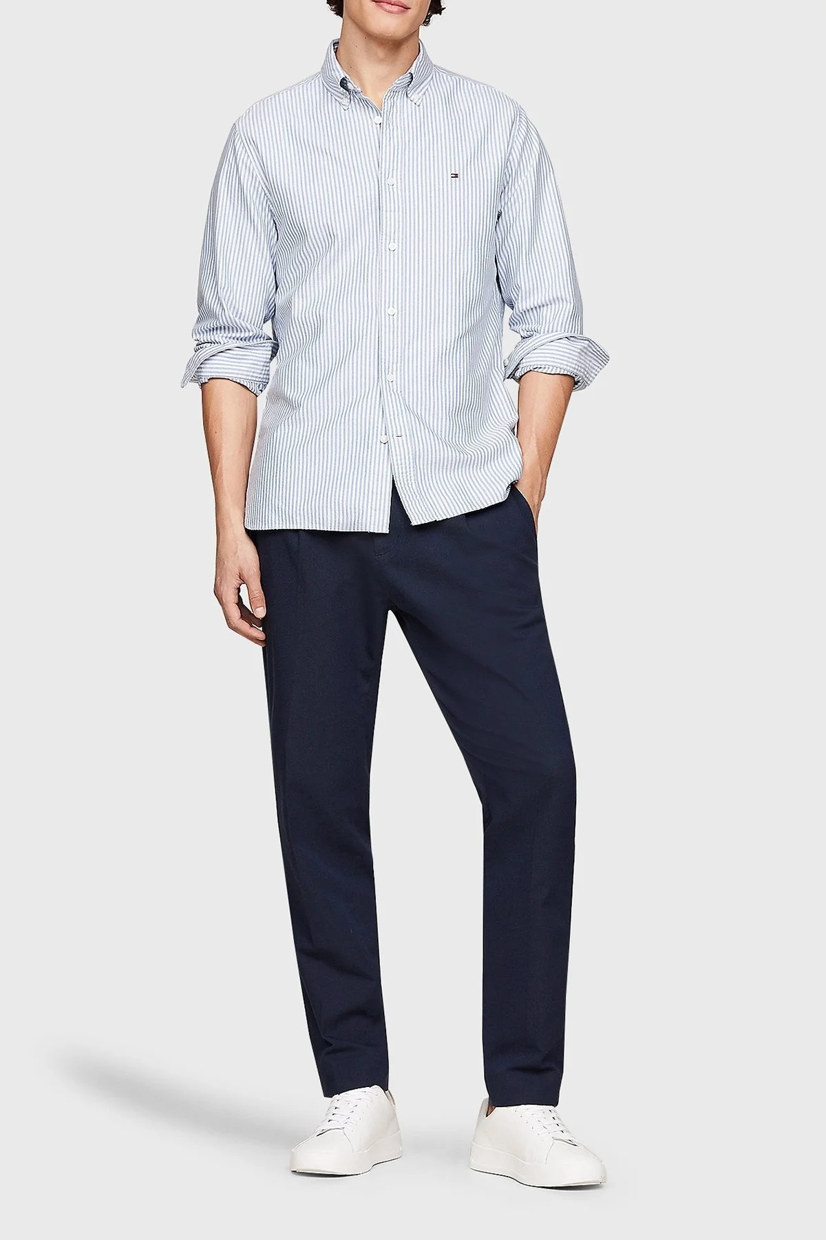 Tommy Hilfiger Pamuklu Regular Fit Erkek Gömlek MW0MW36238 0A4 BEYAZ-MAVİ - 3