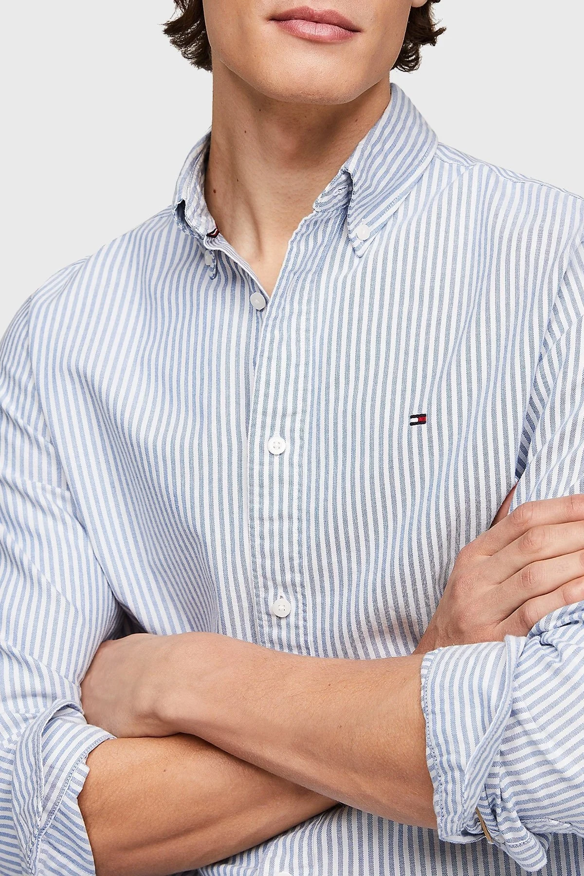 Tommy Hilfiger Pamuklu Regular Fit Erkek Gömlek MW0MW36238 0A4 BEYAZ-MAVİ - 4