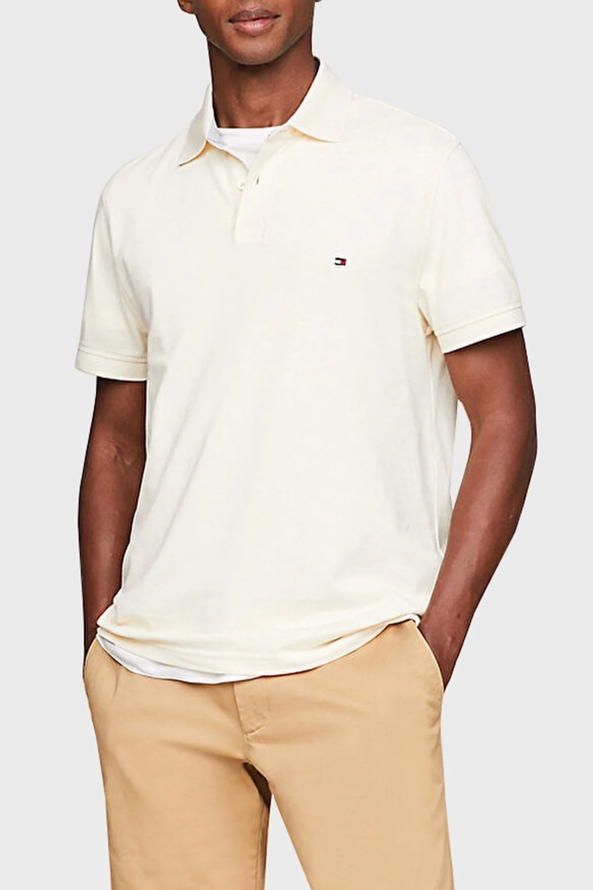 Tommy Hilfiger Pamuklu Regular Fit Erkek Polo Yaka T Shirt MW0MW17770 AEF BEJ - 1