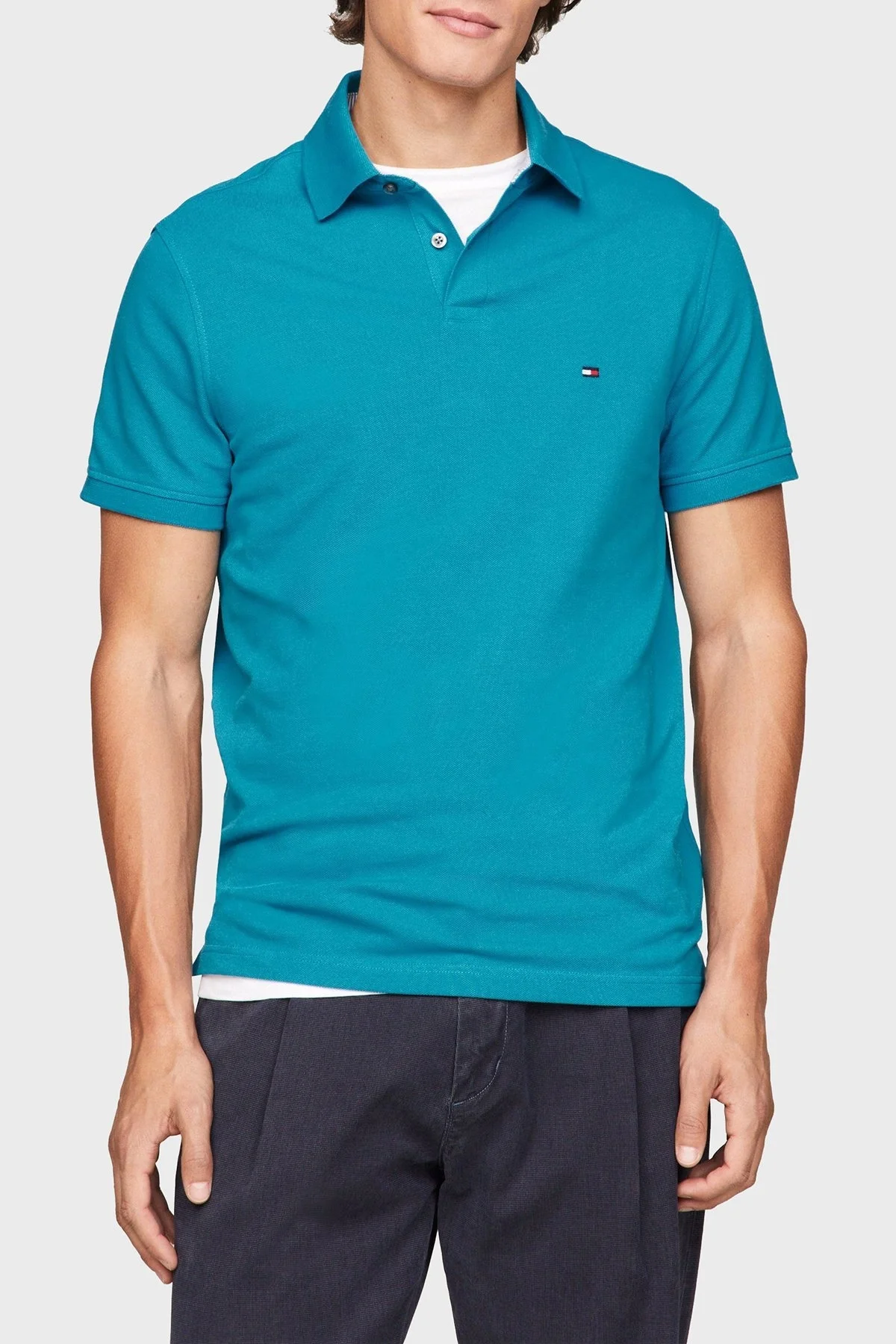 Tommy Hilfiger Pamuklu Regular Fit Erkek Polo Yaka T Shirt MW0MW17770 CX6 TURKUAZ - 1