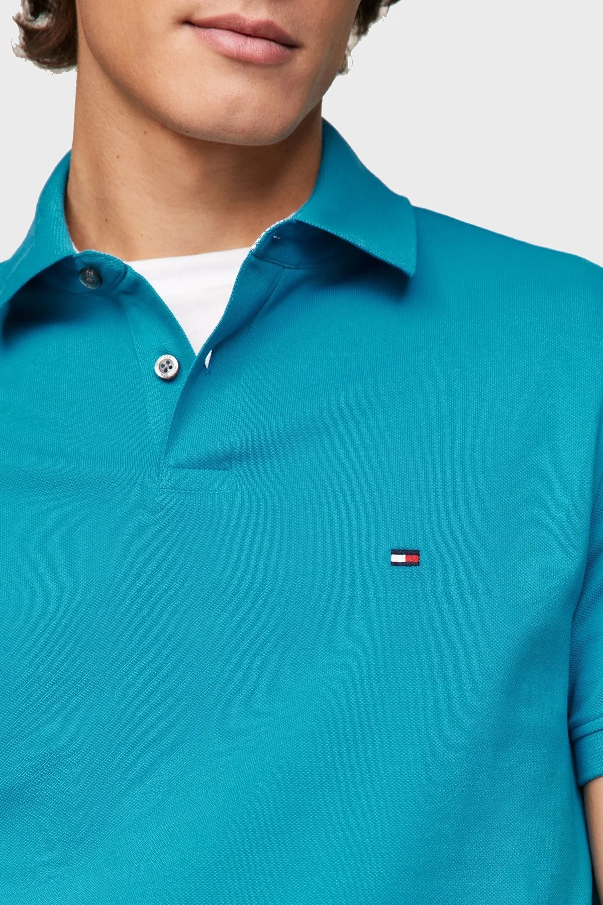 Tommy Hilfiger Pamuklu Regular Fit Erkek Polo Yaka T Shirt MW0MW17770 CX6 TURKUAZ - 4