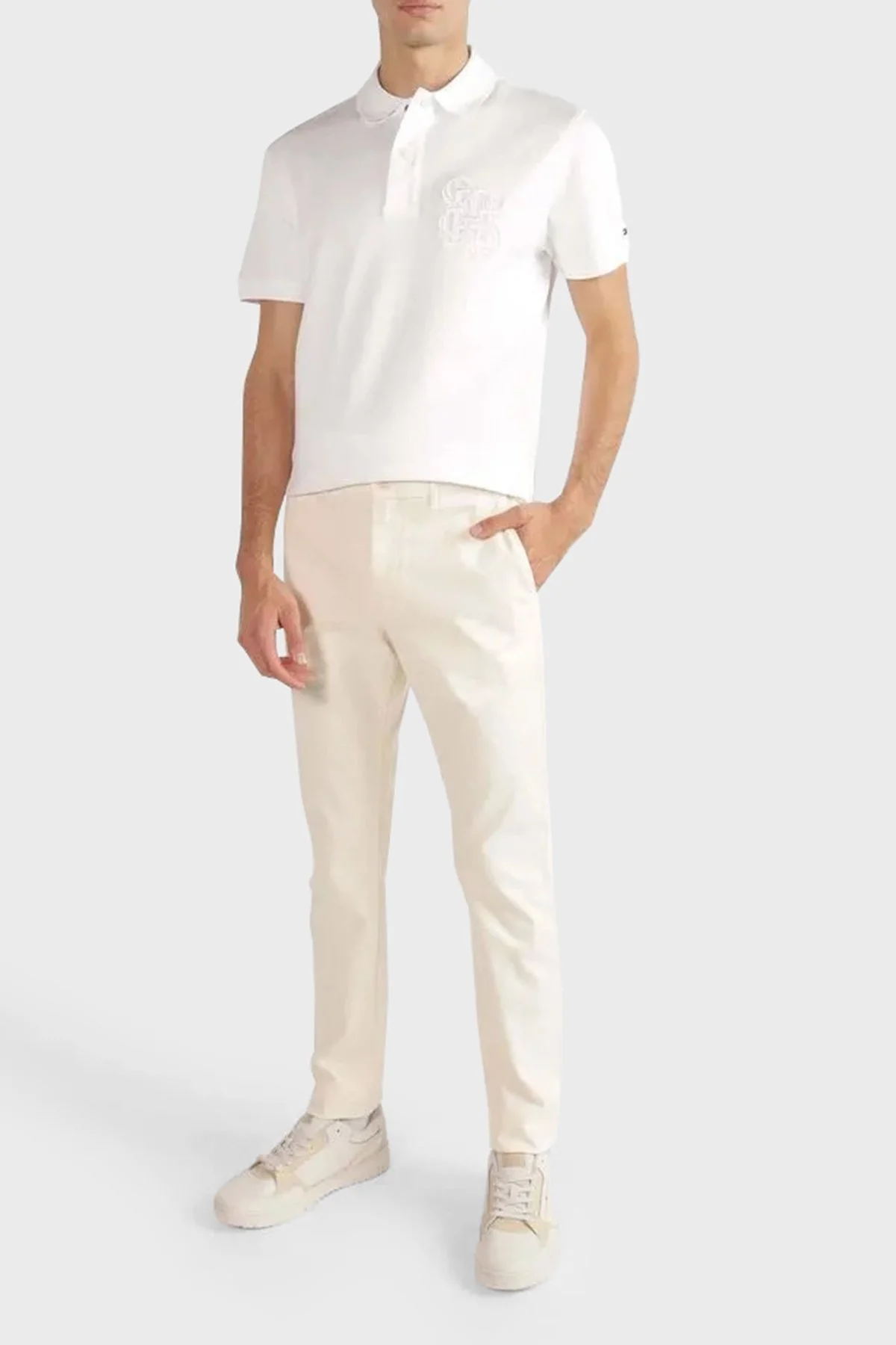 Tommy Hilfiger Pamuklu Regular Fit Erkek Polo Yaka T Shirt MW0MW33576 YBR BEYAZ - 3
