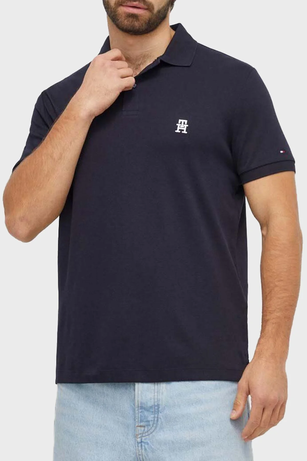 Tommy Hilfiger Pamuklu Regular Fit Erkek Polo Yaka T Shirt MW0MW33579 DW5 LACİVERT - 1