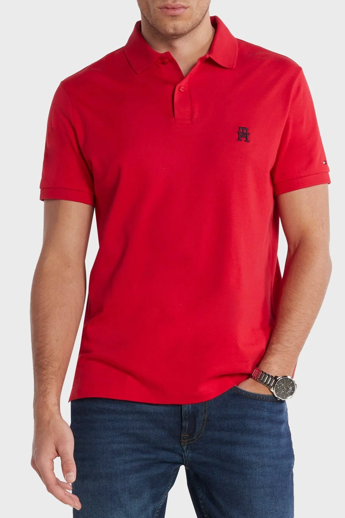 Tommy Hilfiger Pamuklu Regular Fit Erkek Polo Yaka T Shirt MW0MW33579 XLG KIRMIZI - 1