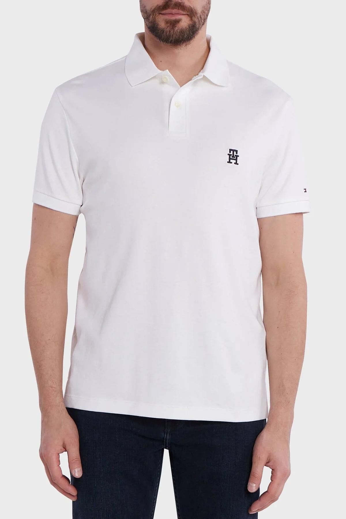 Tommy Hilfiger Pamuklu Regular Fit Erkek Polo Yaka T Shirt MW0MW33579 YBR BEYAZ - 1