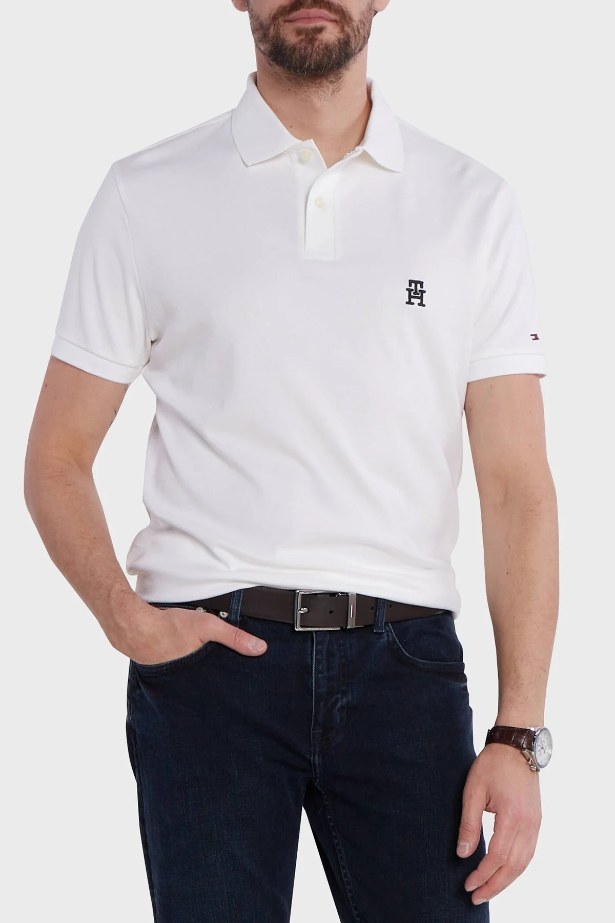 Tommy Hilfiger Pamuklu Regular Fit Erkek Polo Yaka T Shirt MW0MW33579 YBR BEYAZ - 2