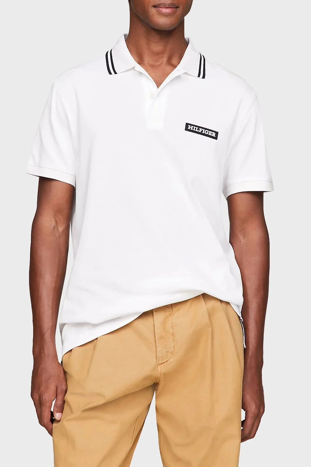 Tommy Hilfiger Pamuklu Regular Fit Erkek Polo Yaka T Shirt MW0MW33583 YBR BEYAZ - 1