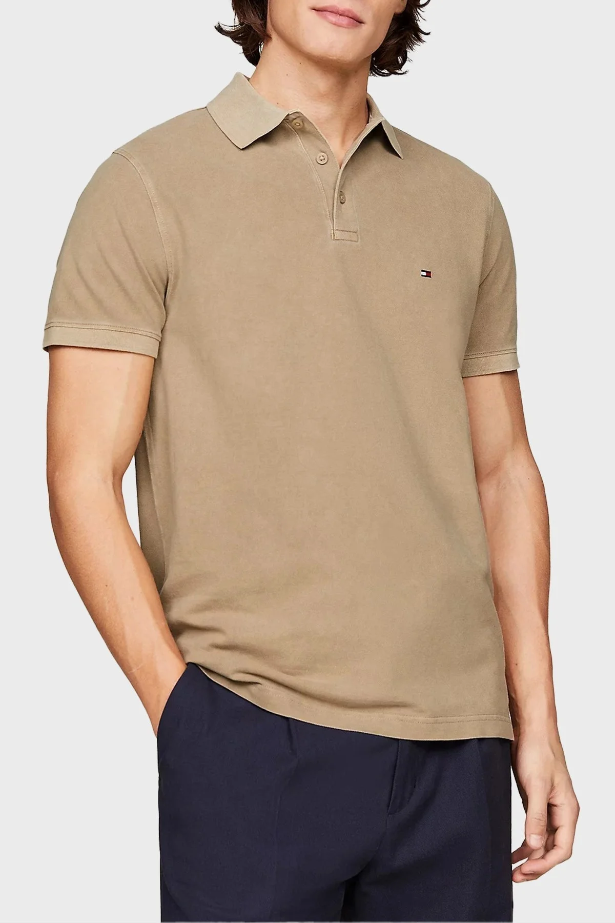 Tommy Hilfiger Pamuklu Regular Fit Erkek Polo Yaka T Shirt MW0MW34757 AEG BEJ - 1