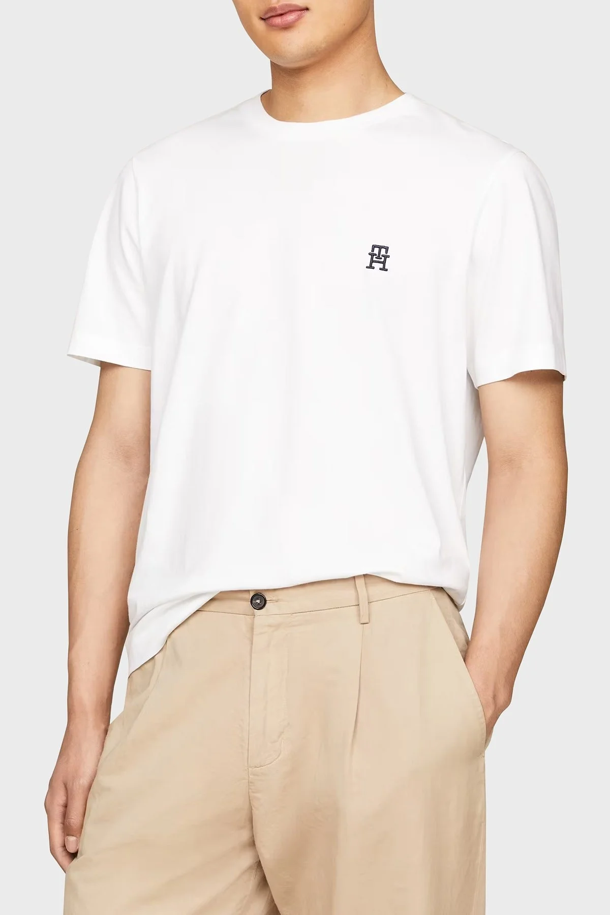 Tommy Hilfiger Pamuklu Regular Fit Erkek T Shirt MW0MW33987 YBR BEYAZ - 1