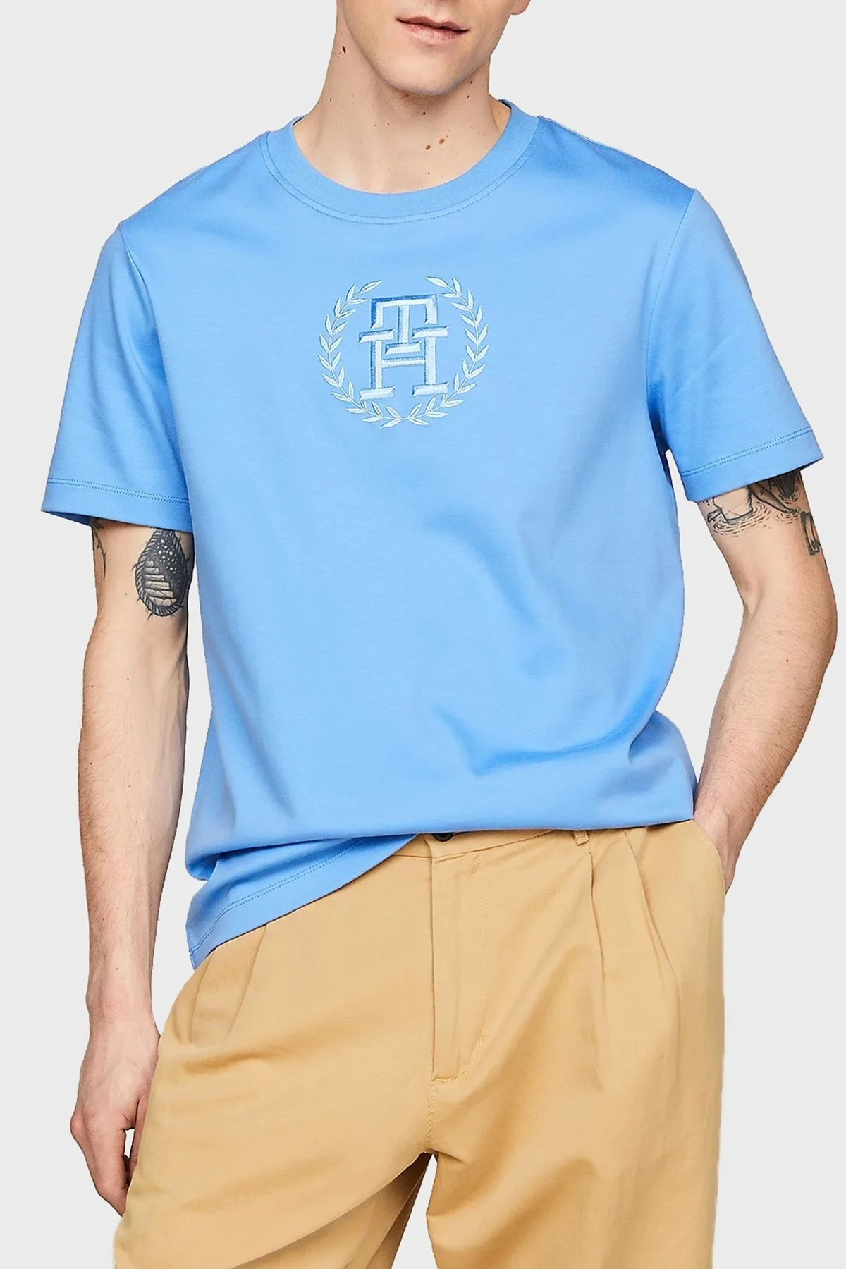 Tommy Hilfiger Pamuklu Regular Fit Erkek T Shirt MW0MW34394 C30 MAVİ - 1