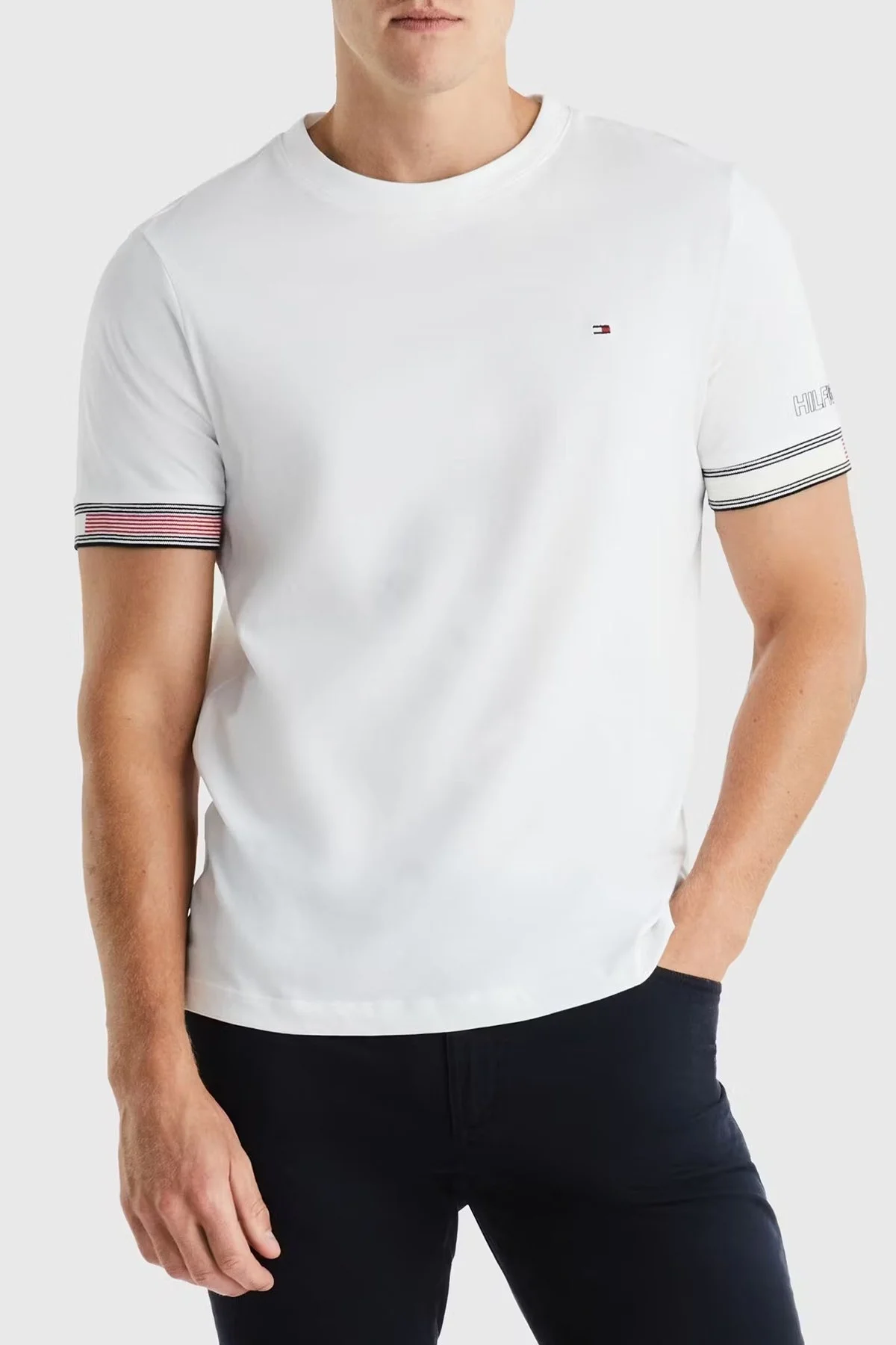 Tommy Hilfiger Pamuklu Regular Fit Erkek T Shirt MW0MW34430 YBR BEYAZ - 1