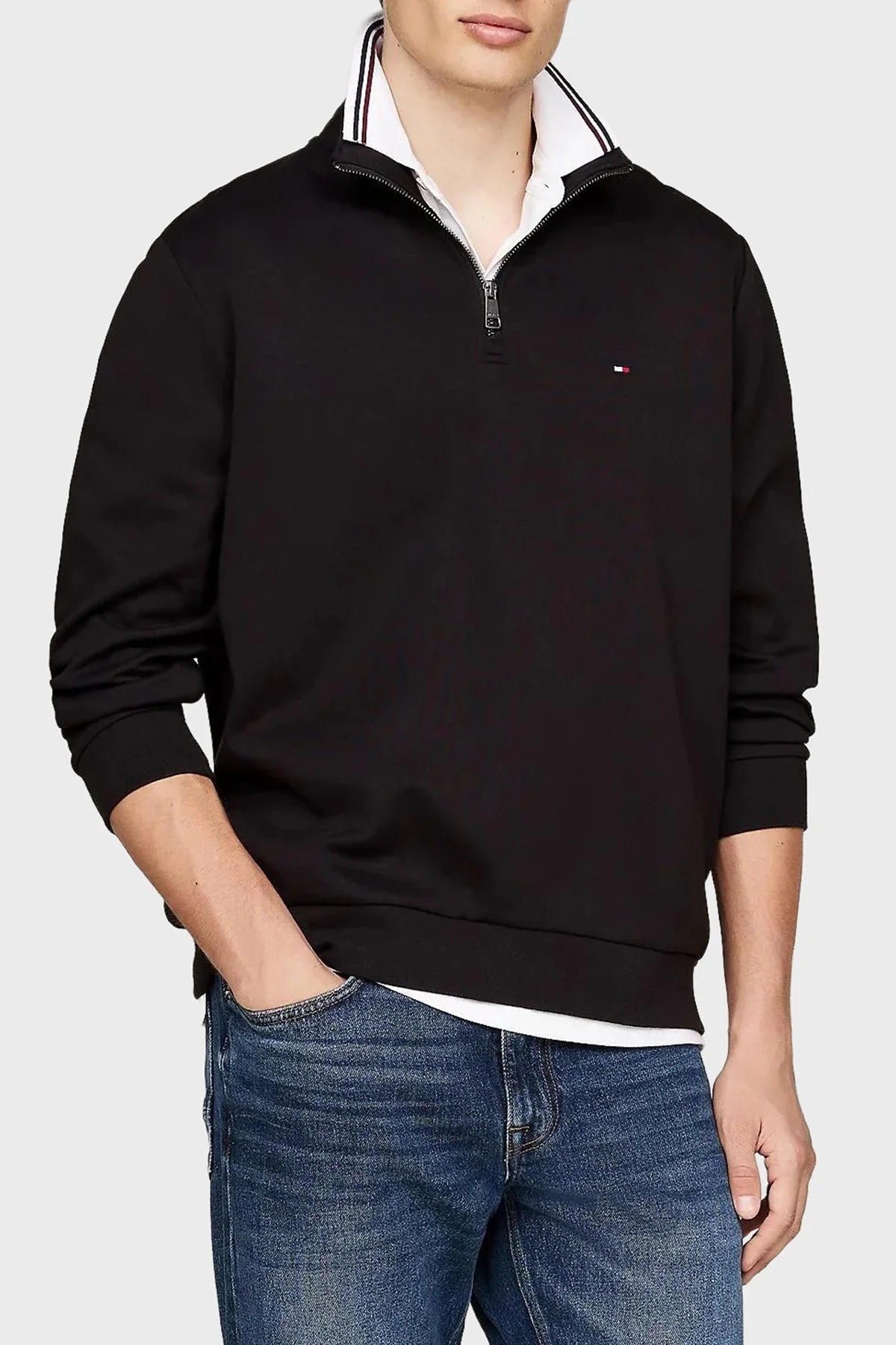 Tommy Hilfiger Pamuklu Regular Fit Fermuarlı Dik Yaka Erkek Sweat MW0MW36510 BDS SİYAH - 6