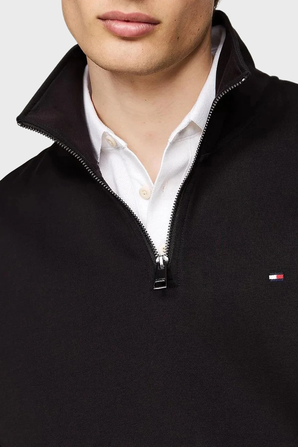 Tommy Hilfiger Pamuklu Regular Fit Fermuarlı Dik Yaka Erkek Sweat MW0MW36510 BDS SİYAH - 8