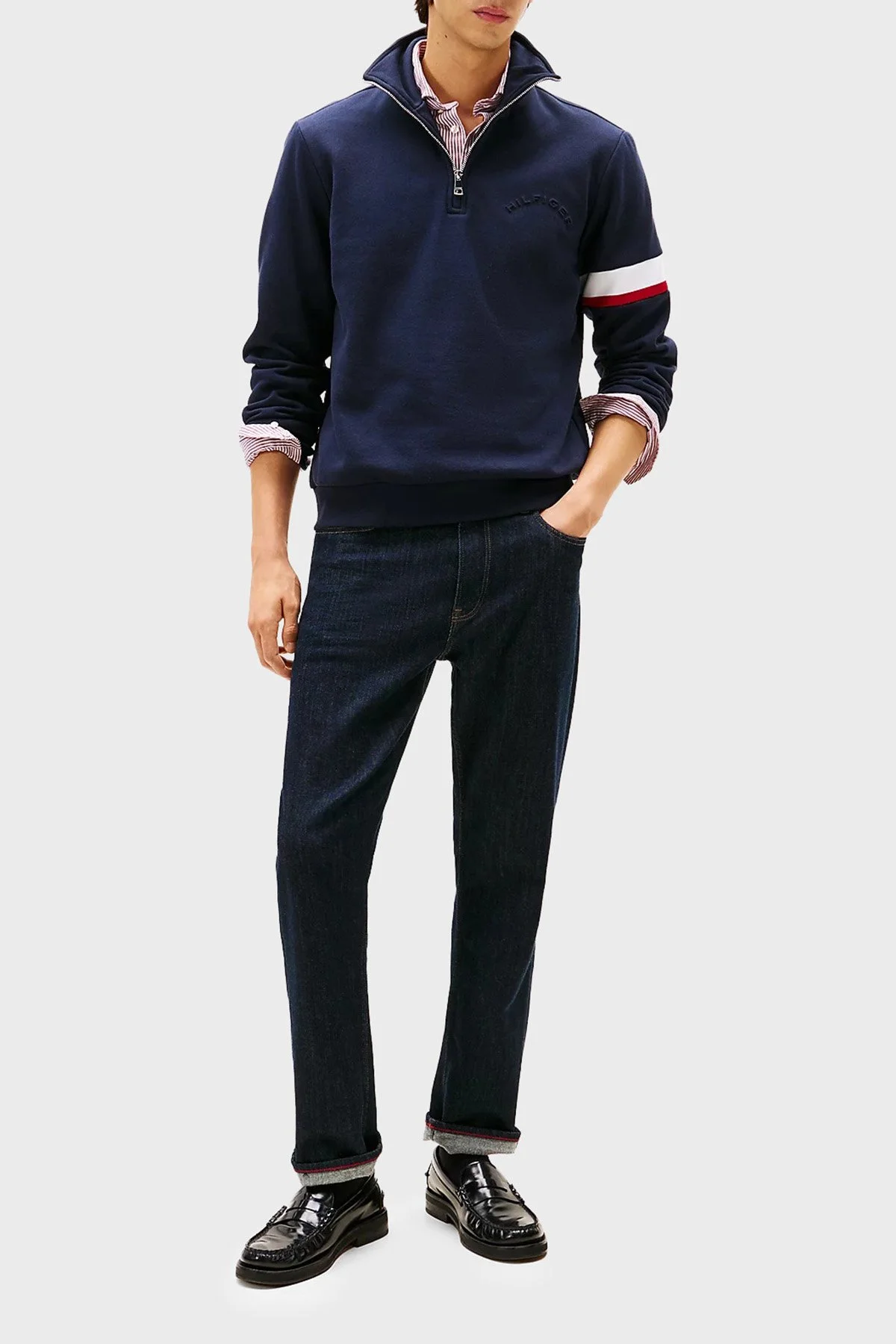 Tommy Hilfiger Pamuklu Regular Fit Fermuarlı Dik Yaka Erkek Sweat MW0MW40480 DW5 LACİVERT - 3