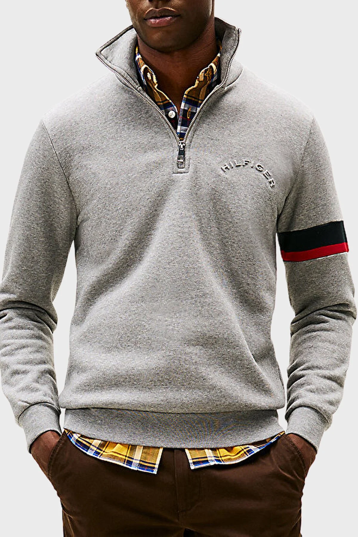 Tommy Hilfiger Pamuklu Regular Fit Fermuarlı Dik Yaka Erkek Sweat MW0MW40480 P91 GRİ - 1
