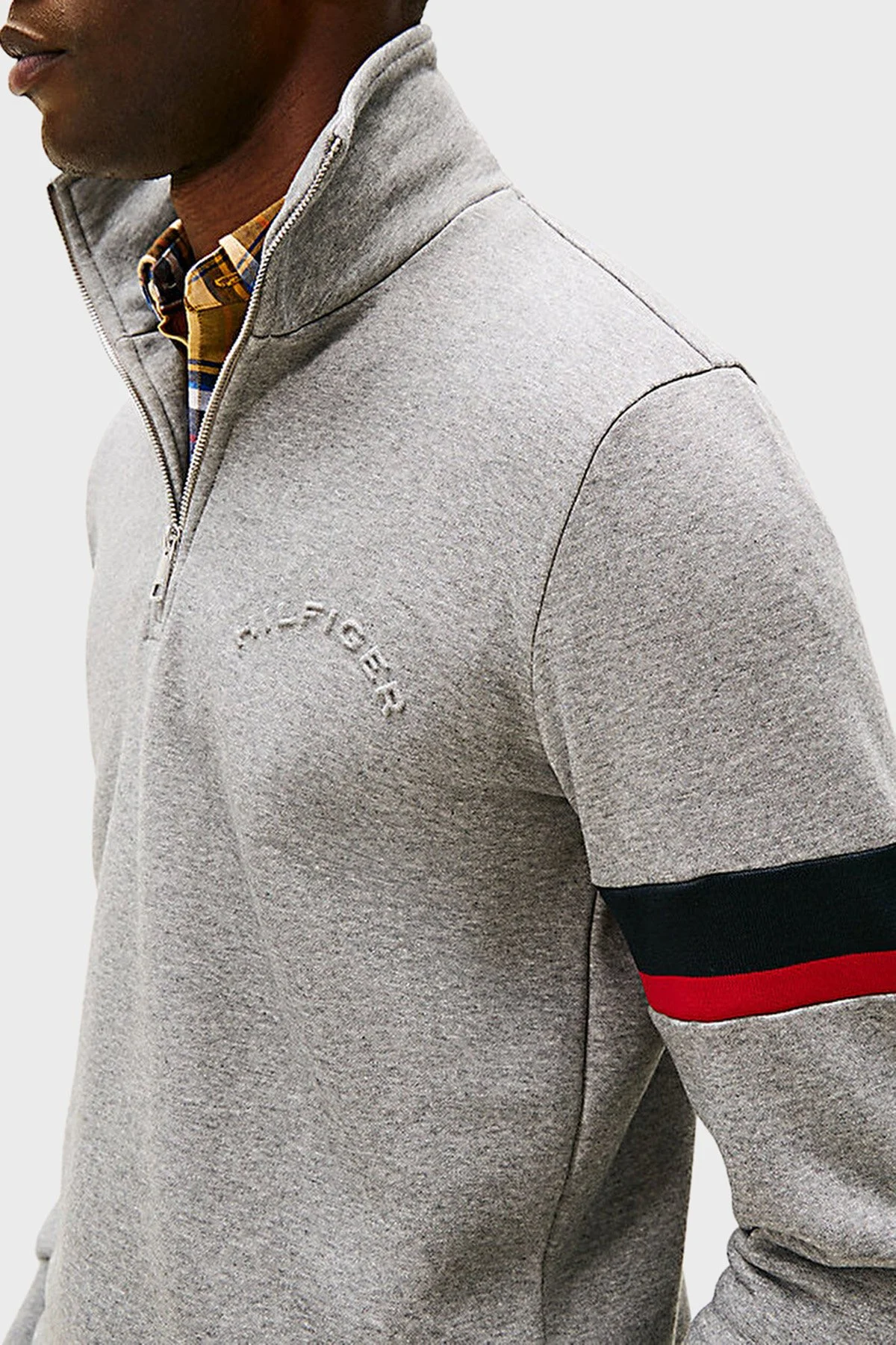 Tommy Hilfiger Pamuklu Regular Fit Fermuarlı Dik Yaka Erkek Sweat MW0MW40480 P91 GRİ - 2