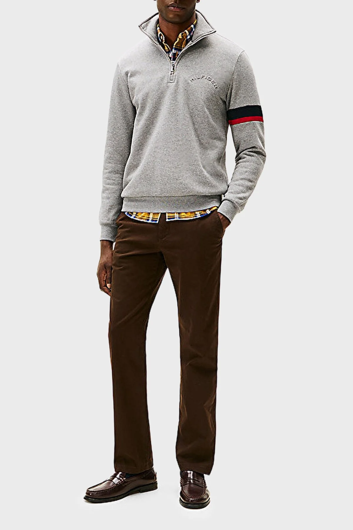 Tommy Hilfiger Pamuklu Regular Fit Fermuarlı Dik Yaka Erkek Sweat MW0MW40480 P91 GRİ - 3