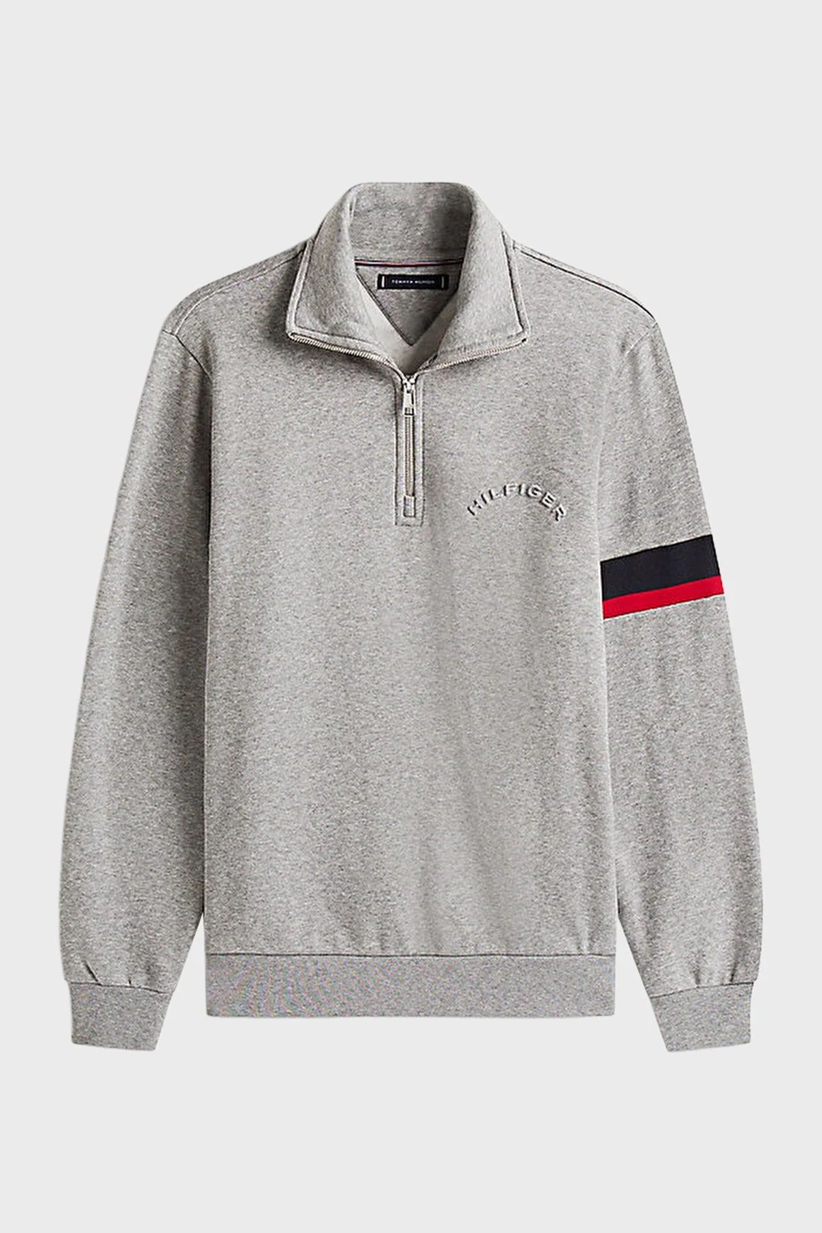 Tommy Hilfiger Pamuklu Regular Fit Fermuarlı Dik Yaka Erkek Sweat MW0MW40480 P91 GRİ - 5