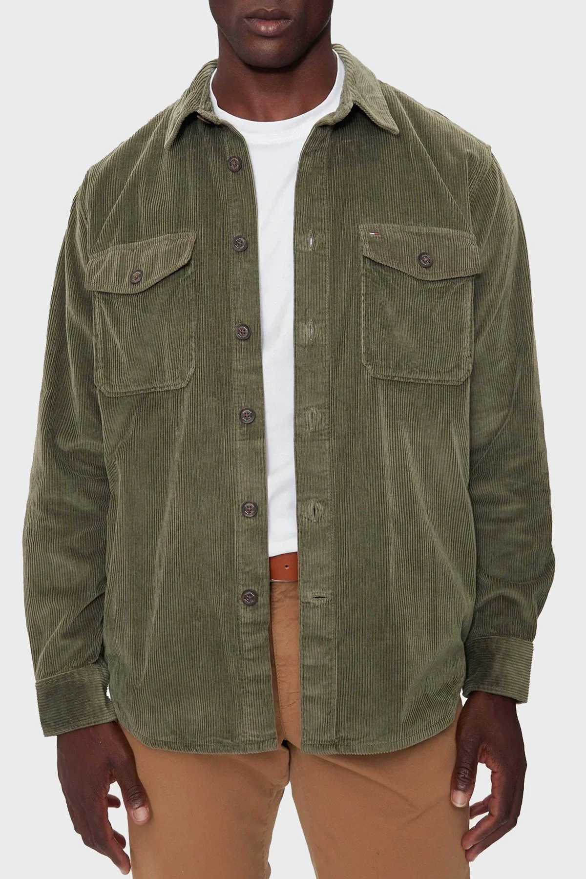 Tommy Hilfiger Pamuklu Regular Fit Kadife Erkek Gömlek MW0MW36855 RBN KOYU HAKİ - 5