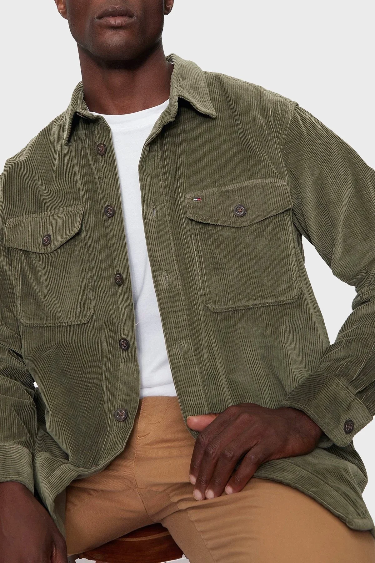 Tommy Hilfiger Pamuklu Regular Fit Kadife Erkek Gömlek MW0MW36855 RBN KOYU HAKİ - 6