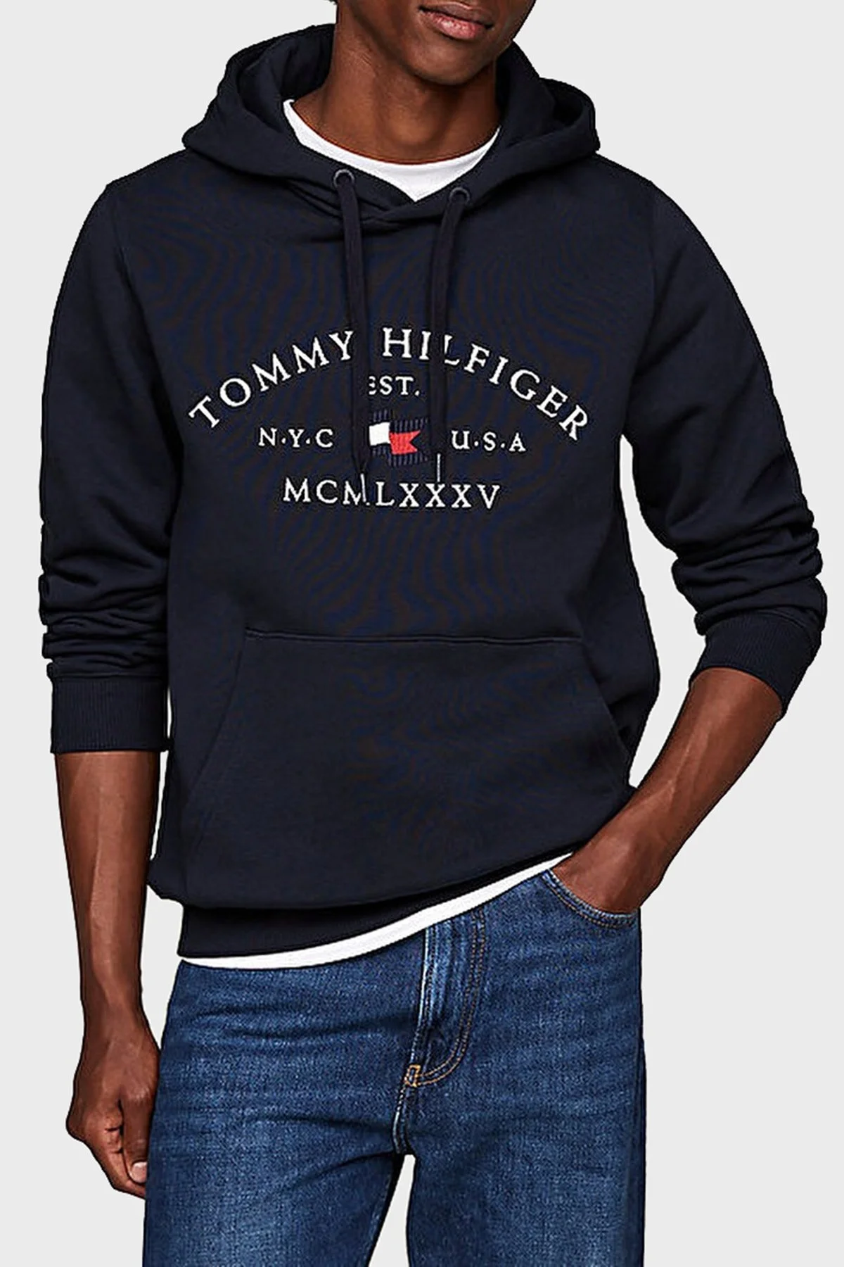 Tommy Hilfiger Pamuklu Regular Fit Kanguru Cepli Kapüşonlu Erkek Sweat MW0MW37244 DW5 LACİVERT - 7