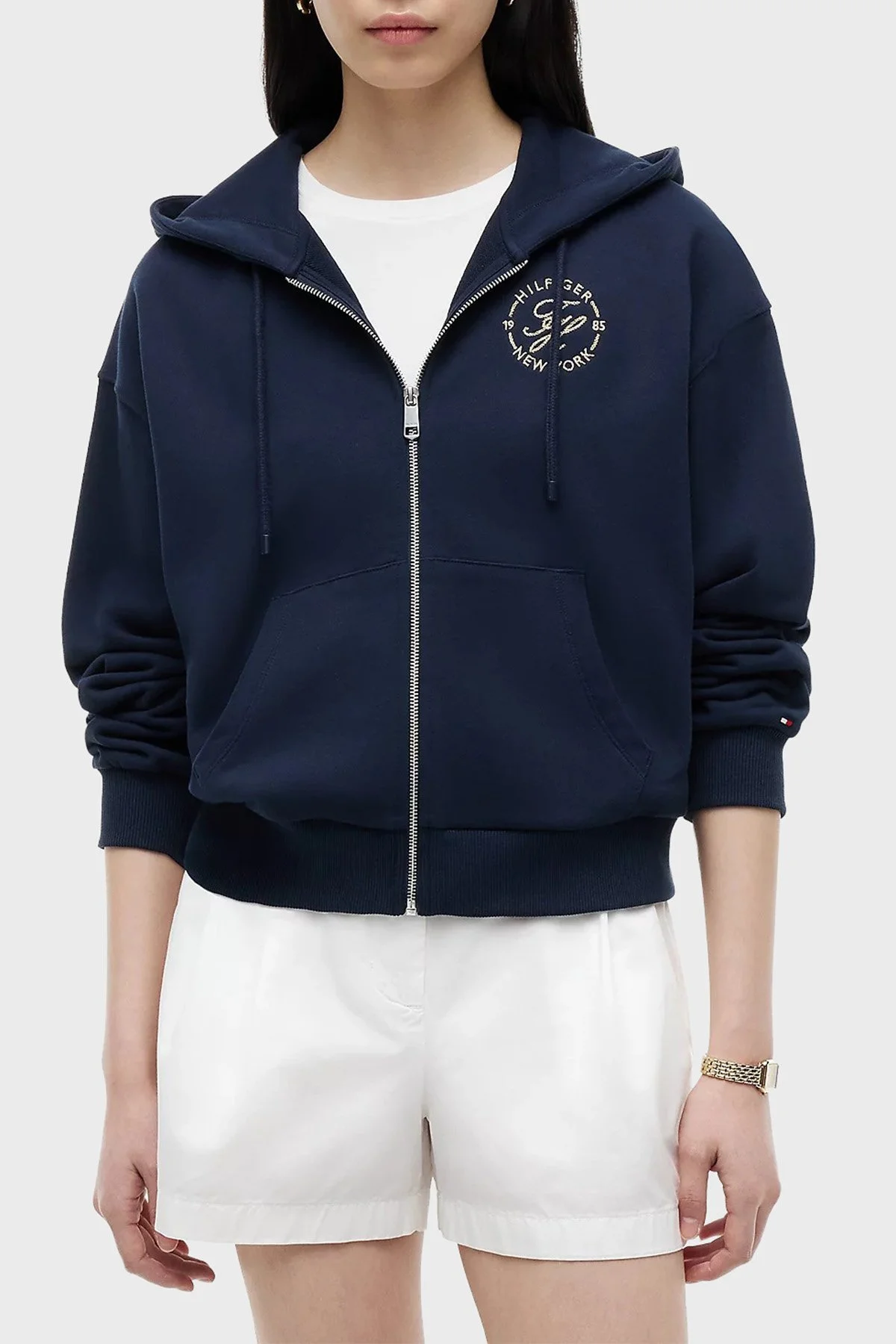 Tommy Hilfiger Pamuklu Regular Fit Kapüşonlu Fermuarlı Logolu Kadın Sweat WW0WW50938 C1G Lacivert - 1