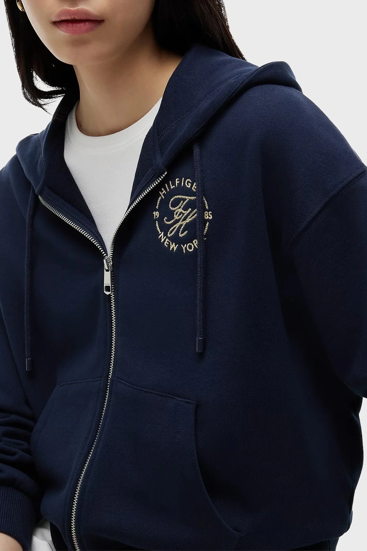Tommy Hilfiger Pamuklu Regular Fit Kapüşonlu Fermuarlı Logolu Kadın Sweat WW0WW50938 C1G Lacivert - 3
