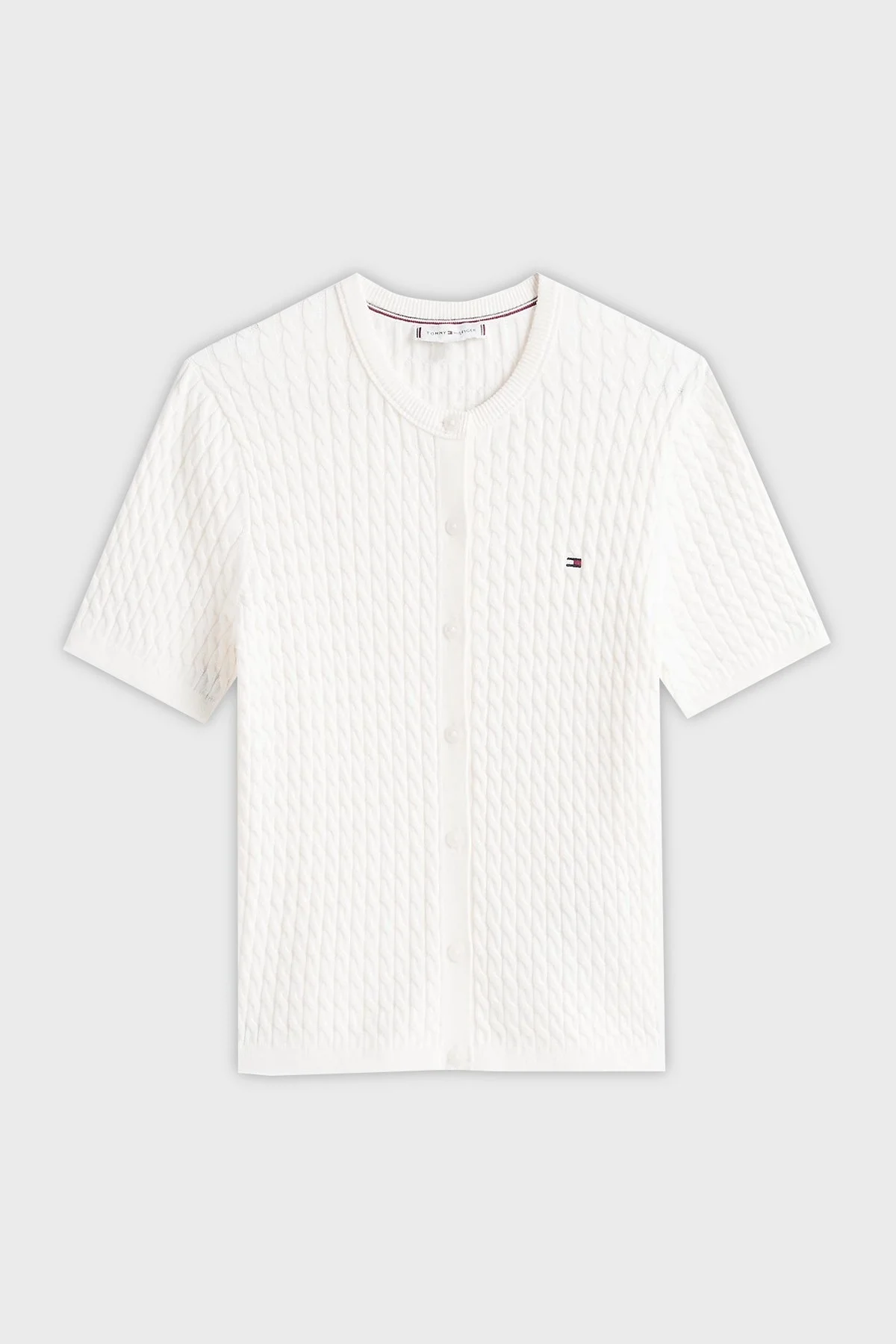 Tommy Hilfiger Pamuklu Regular Fit Kısa Kollu Bisiklet Yaka Kısa Örgü Bayan Hırka WW0WW45707 YA8 BEYAZ - 5