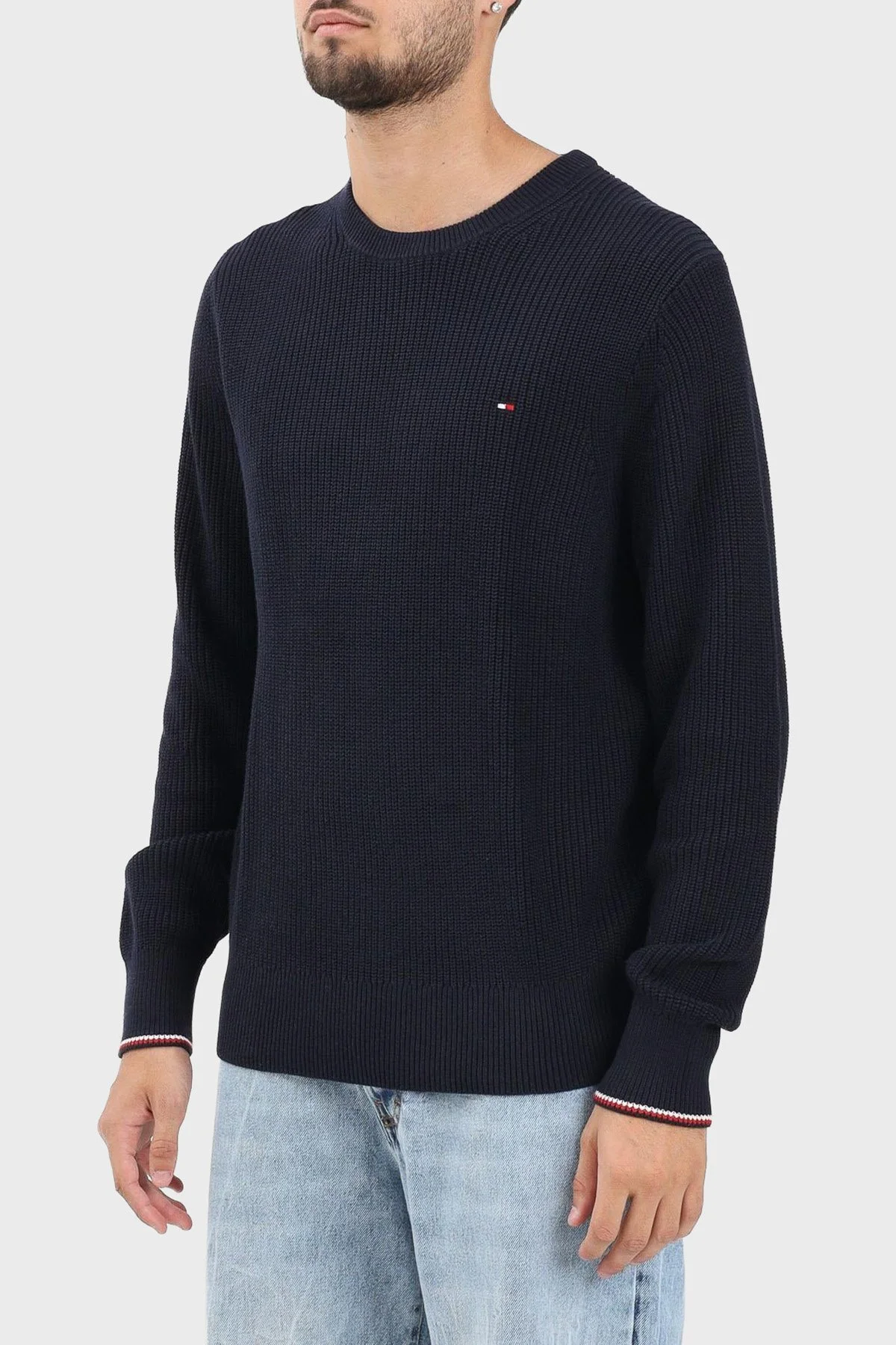 Tommy Hilfiger Pamuklu Regular Fit Logolu Bisiklet Yaka Erkek Kazak MW0MW41516 DW5 LACİVERT - 2