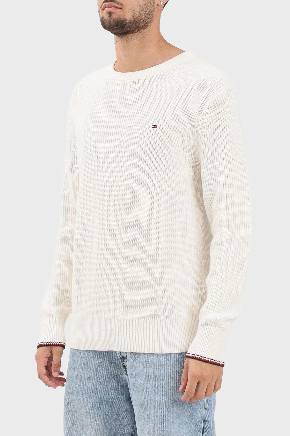 Tommy Hilfiger Pamuklu Regular Fit Logolu Bisiklet Yaka Erkek Kazak MW0MW41516 Z00 AÇIK BEJ - 2