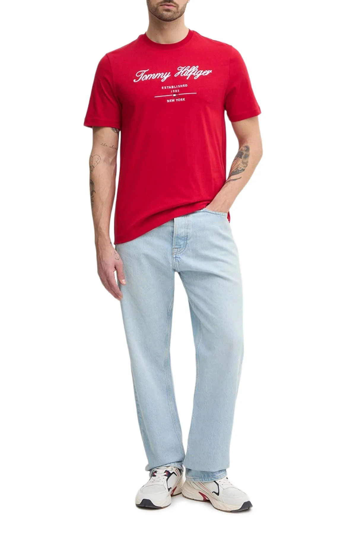 Tommy Hilfiger Pamuklu Regular Fit Logolu Bisiklet Yaka Erkek T Shirt MW0MW33691 XLD KIRMIZI - 2