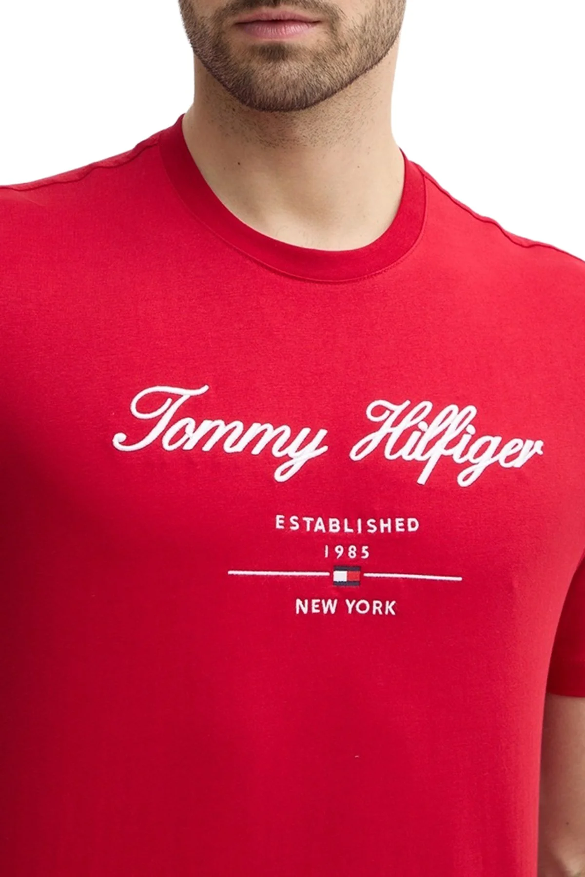 Tommy Hilfiger Pamuklu Regular Fit Logolu Bisiklet Yaka Erkek T Shirt MW0MW33691 XLD KIRMIZI - 4