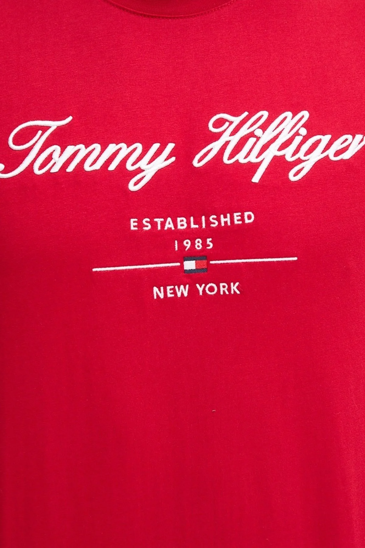 Tommy Hilfiger Pamuklu Regular Fit Logolu Bisiklet Yaka Erkek T Shirt MW0MW33691 XLD KIRMIZI - 5