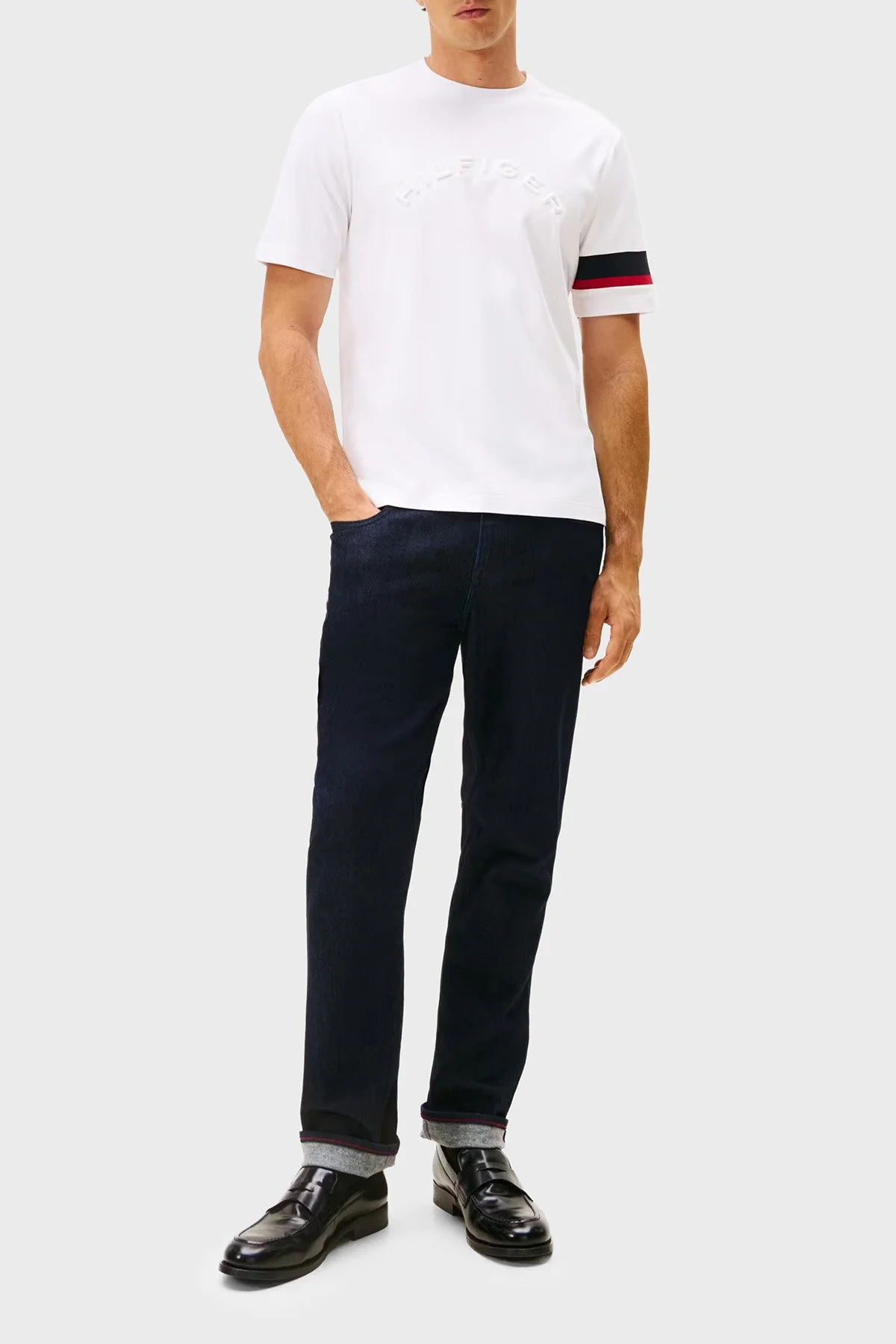 Tommy Hilfiger Pamuklu Regular Fit Logolu Bisiklet Yaka Erkek T Shirt MW0MW40018 YBR BEYAZ - 2