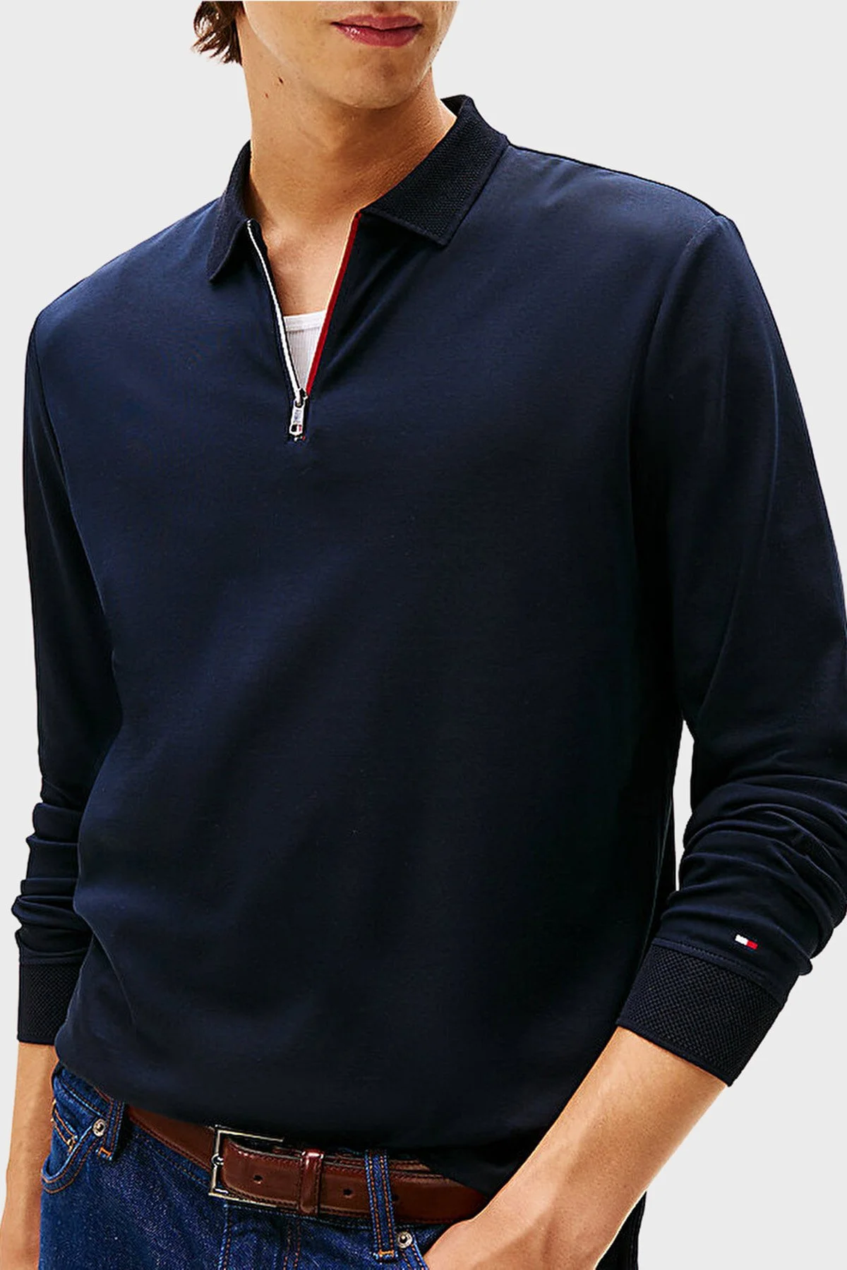 Tommy Hilfiger Pamuklu Regular Fit Logolu Erkek Polo Yaka Sweat MW0MW40302 DW5 LACİVERT - 2