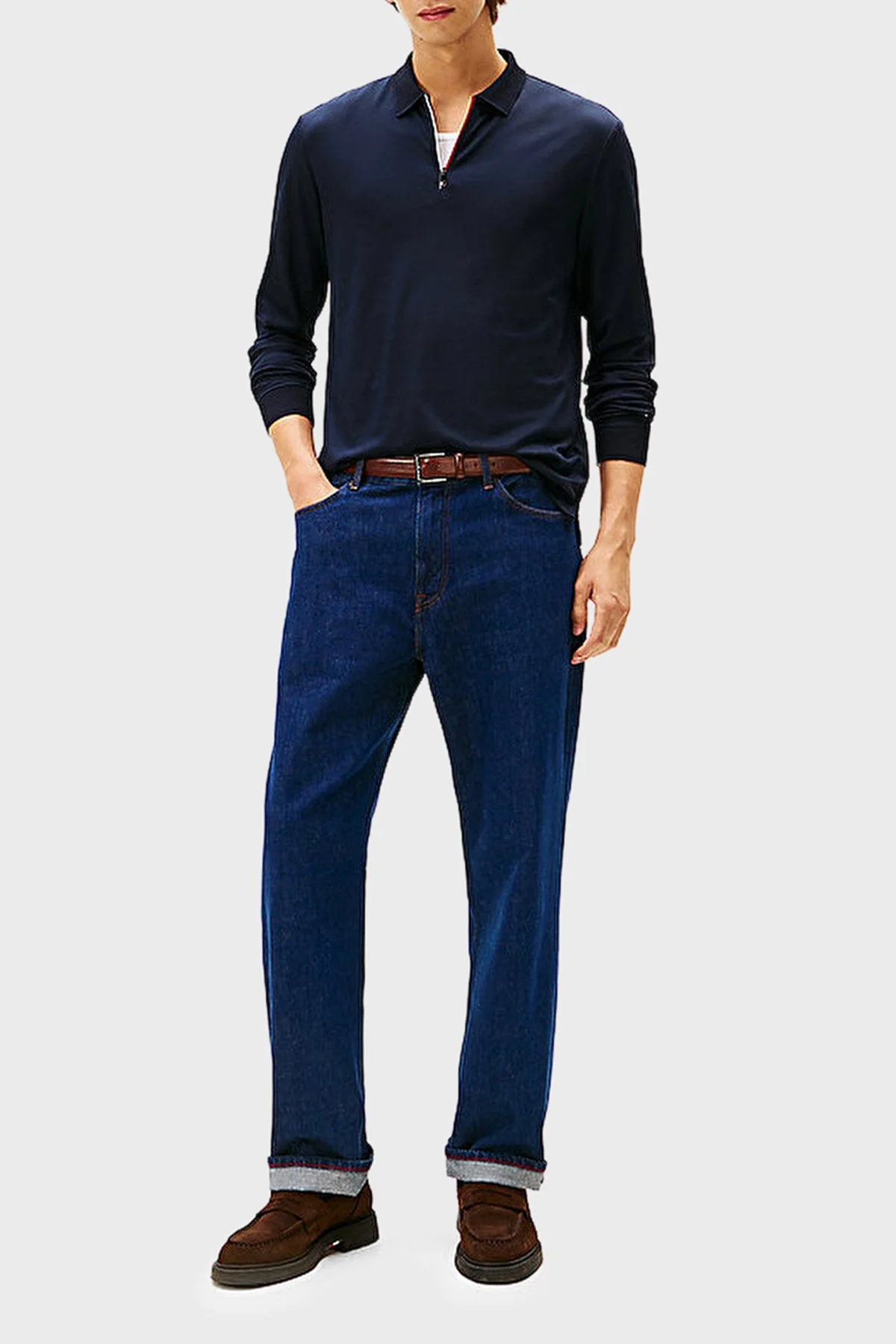 Tommy Hilfiger Pamuklu Regular Fit Logolu Erkek Polo Yaka Sweat MW0MW40302 DW5 LACİVERT - 3