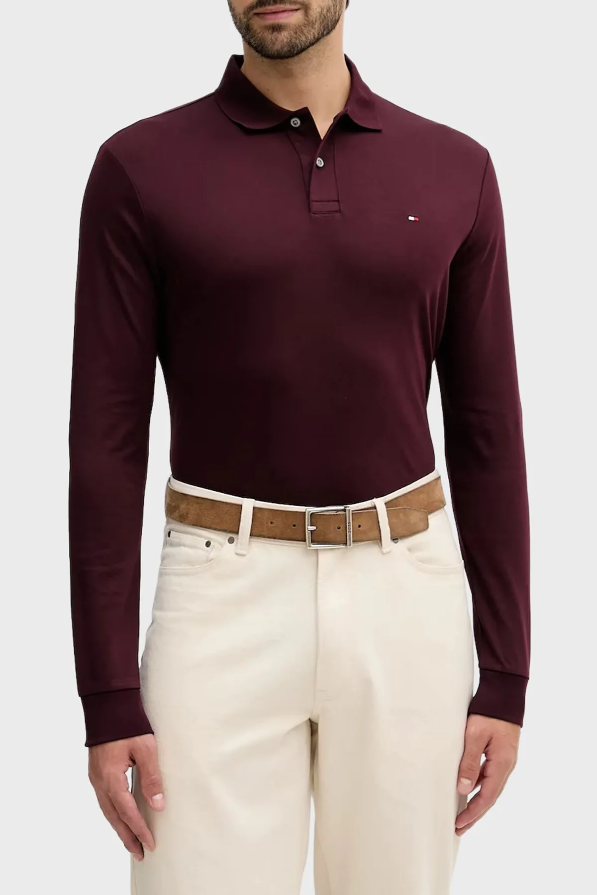 Tommy Hilfiger Pamuklu Regular Fit Logolu Erkek Polo Yaka T Shirt MW0MW37317 VLP BORDO - 1