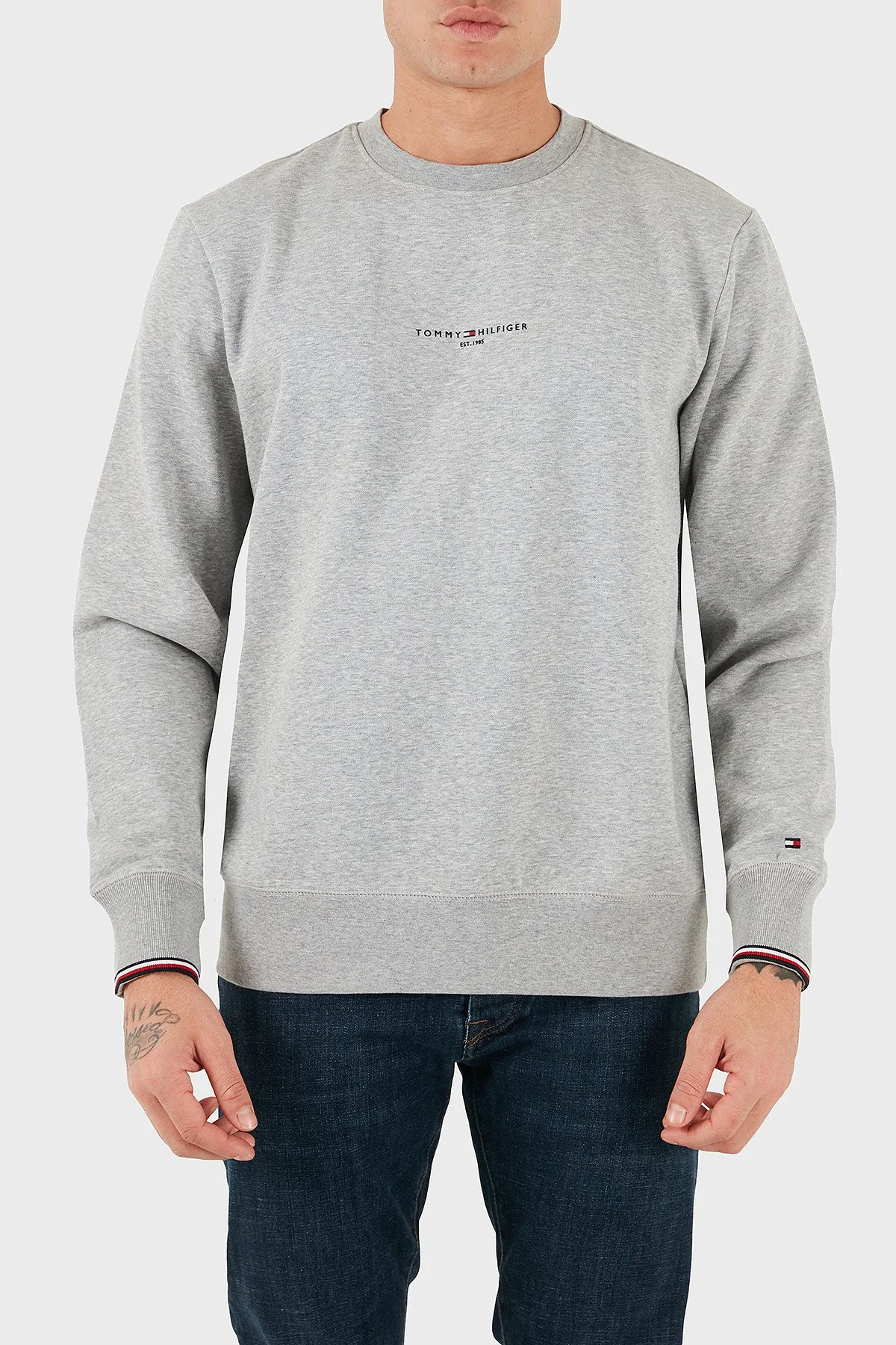 Tommy Hilfiger Pamuklu Regular Fit Logolu Erkek Sweat MW0MW33639 P01 GRİ - 1