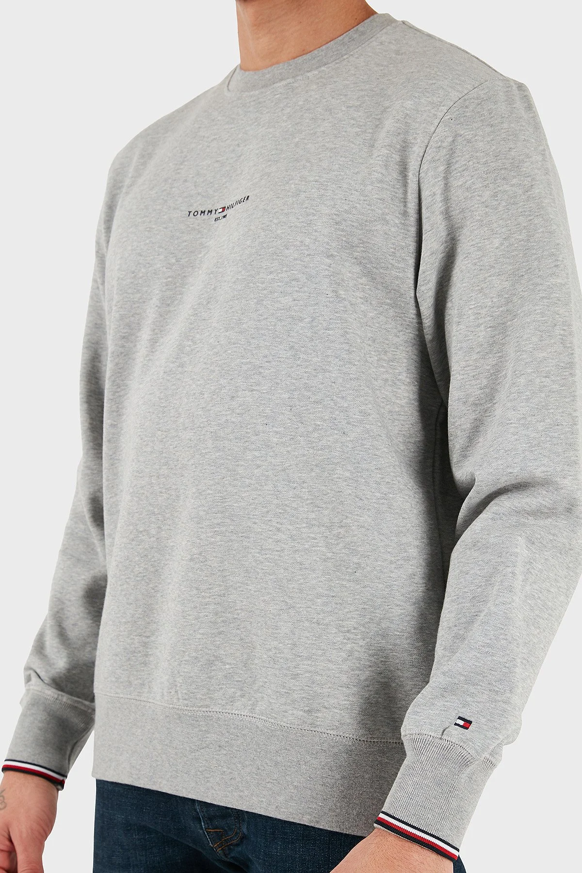 Tommy Hilfiger Pamuklu Regular Fit Logolu Erkek Sweat MW0MW33639 P01 GRİ - 4