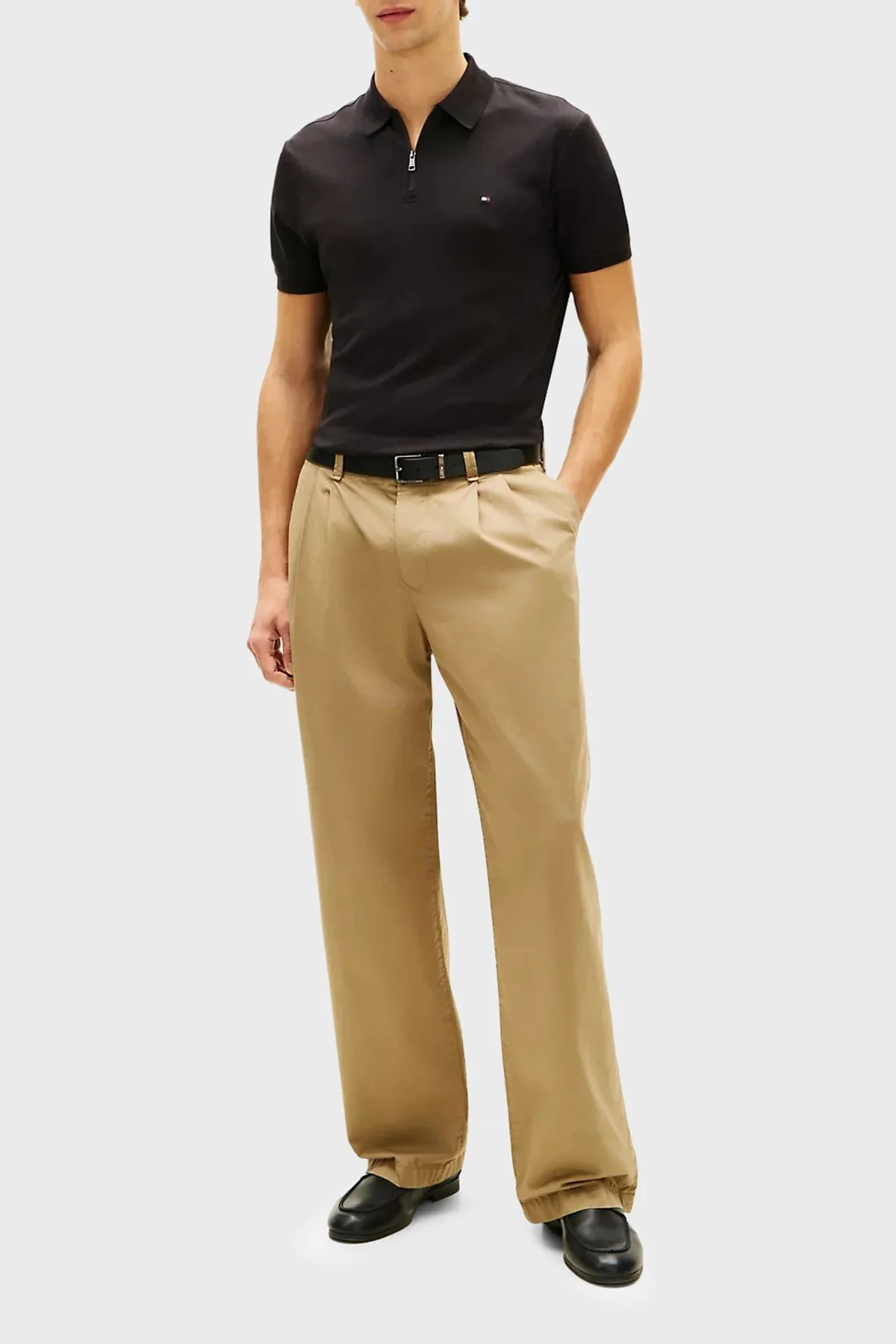 Tommy Hilfiger Pamuklu Regular Fit Logolu Fermuarlı Erkek Polo Yaka T Shirt MW0MW42758 BDS SİYAH - 1