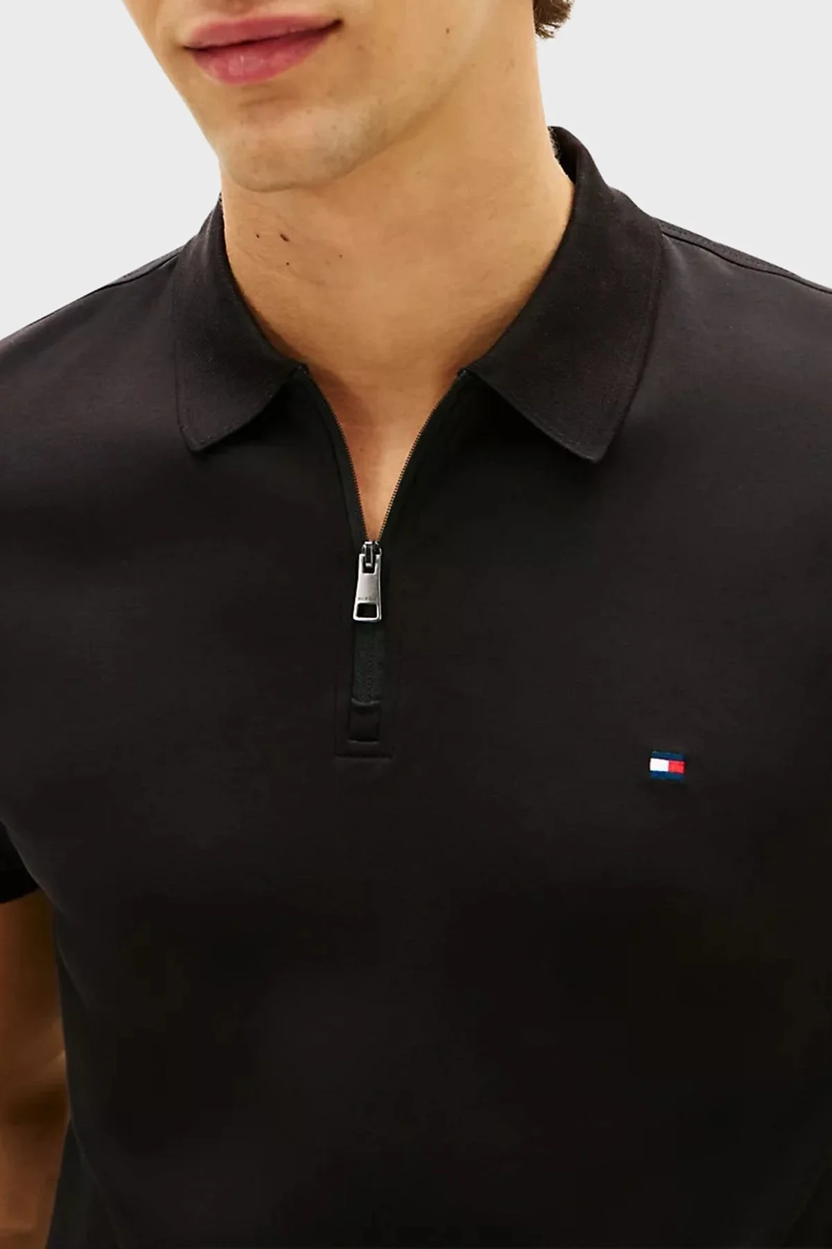Tommy Hilfiger Pamuklu Regular Fit Logolu Fermuarlı Erkek Polo Yaka T Shirt MW0MW42758 BDS SİYAH - 2