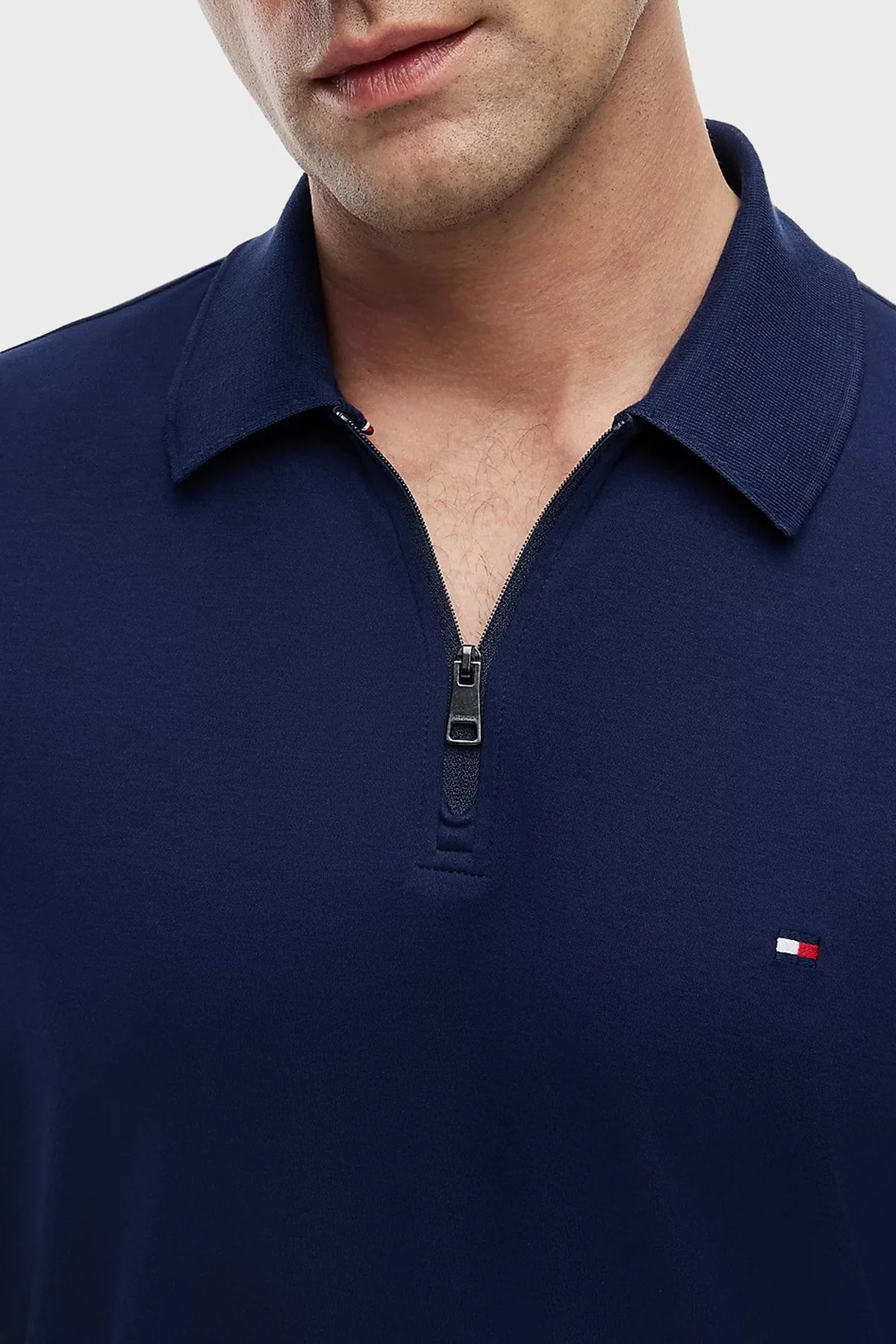 Tommy Hilfiger Pamuklu Regular Fit Logolu Fermuarlı Erkek Polo Yaka T Shirt MW0MW42758 DCC LACİVERT - 4