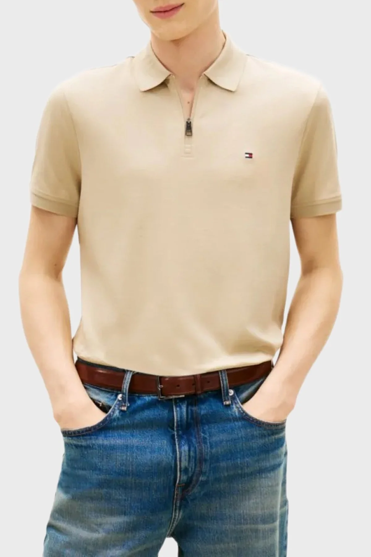 Tommy Hilfiger Pamuklu Regular Fit Logolu Fermuarlı Erkek Polo Yaka T Shirt MW0MW42758 RBT KUM - 1