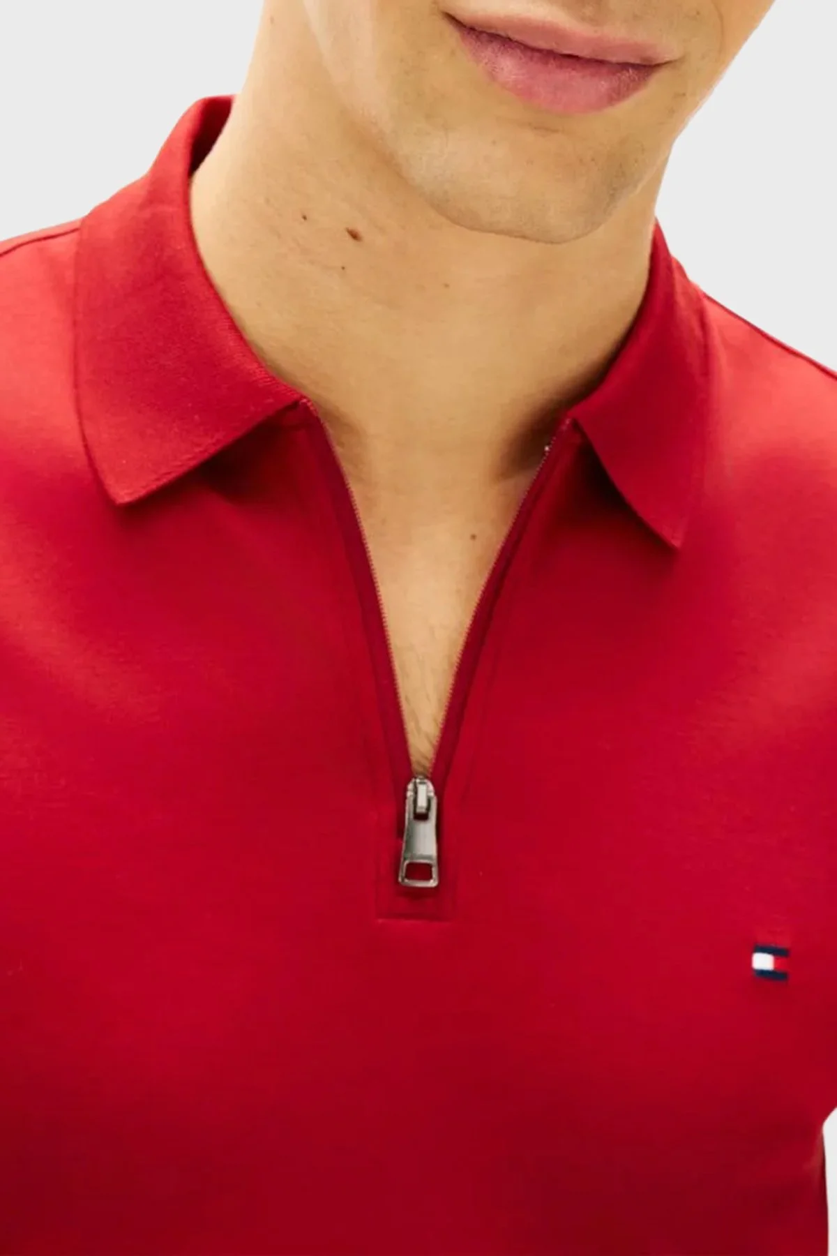 Tommy Hilfiger Pamuklu Regular Fit Logolu Fermuarlı Erkek Polo Yaka T Shirt MW0MW42758 XIT KIRMIZI - 3