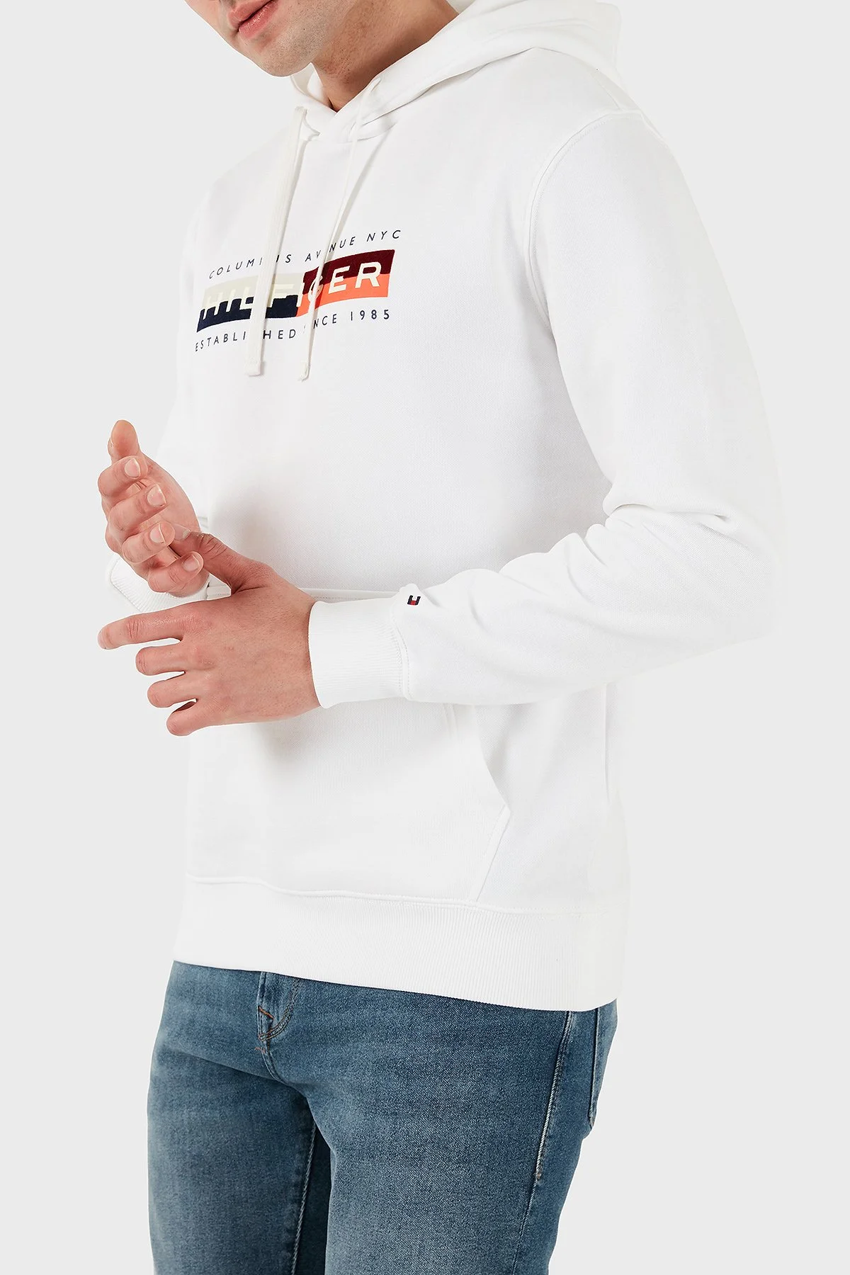 Tommy Hilfiger Pamuklu Regular Fit Logolu Kapüşon Yaka Erkek Sweat MW0MW40041 YBR BEYAZ - 2