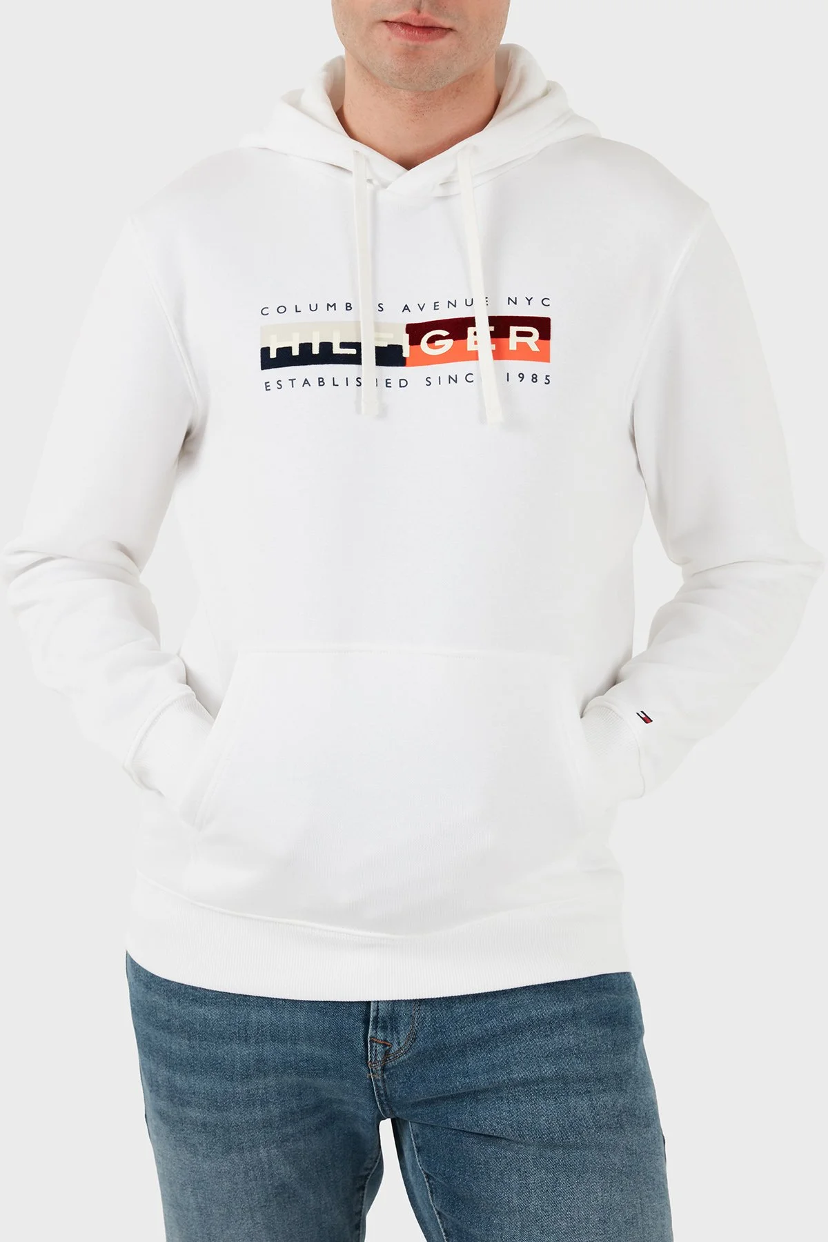 Tommy Hilfiger Pamuklu Regular Fit Logolu Kapüşon Yaka Erkek Sweat MW0MW40041 YBR BEYAZ - 3
